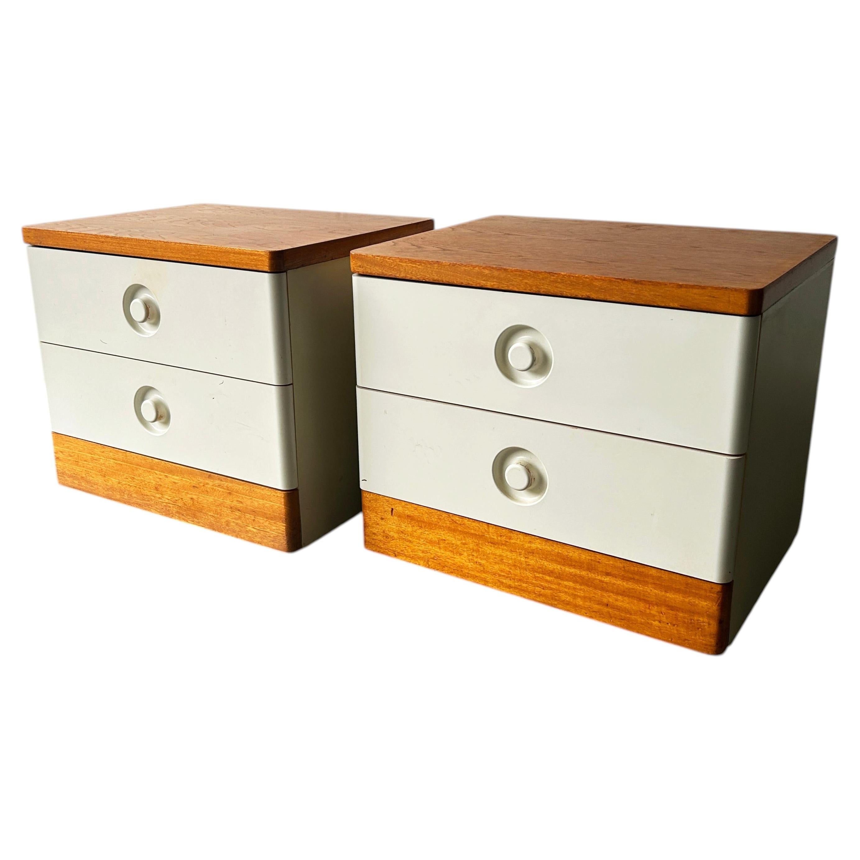 Pair of 1960s Mid-Century teak and Formica bedside cabinets by Stag For Sale