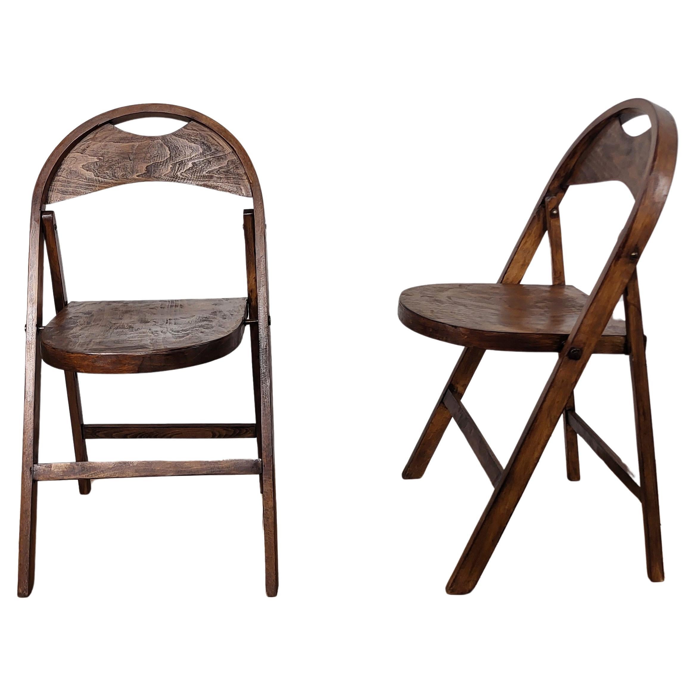 Pair of 1960s Mid-Century Thonet B 751 Wood Folding Chairs 