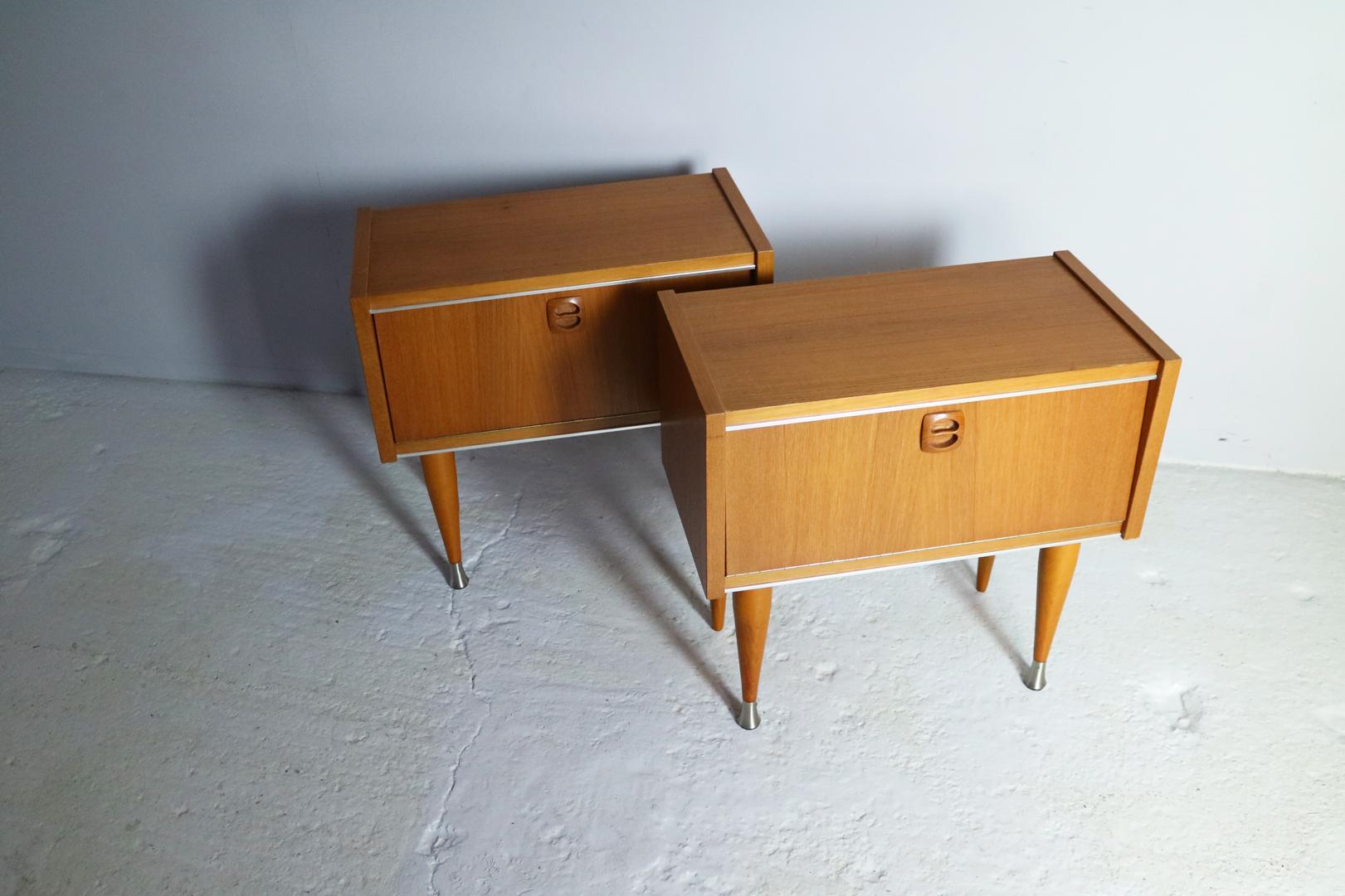 Mid-Century Modern Pair of 1960s Midcentury French Bed Side Cabinets For Sale