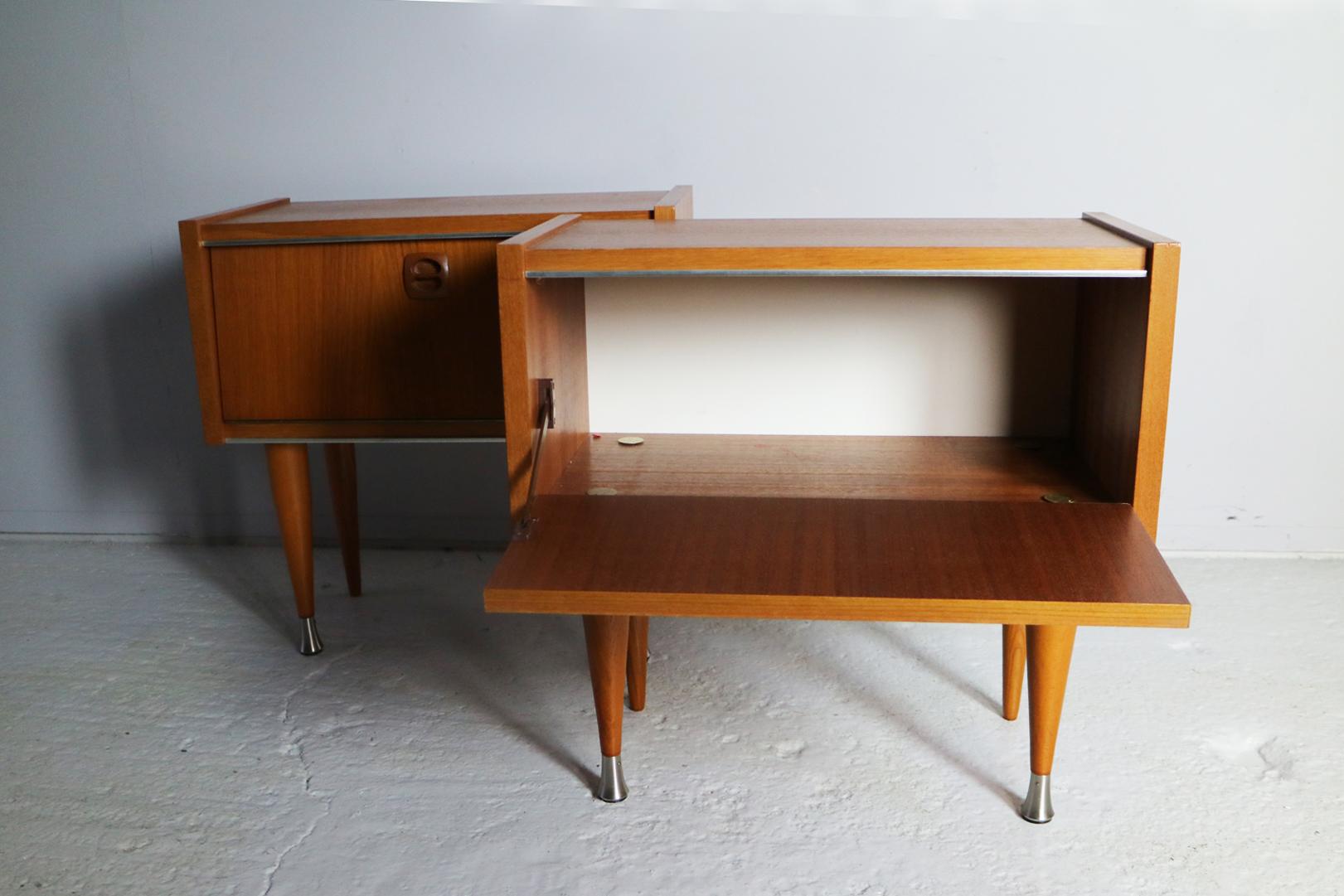 Mid-20th Century Pair of 1960s Midcentury French Bed Side Cabinets For Sale