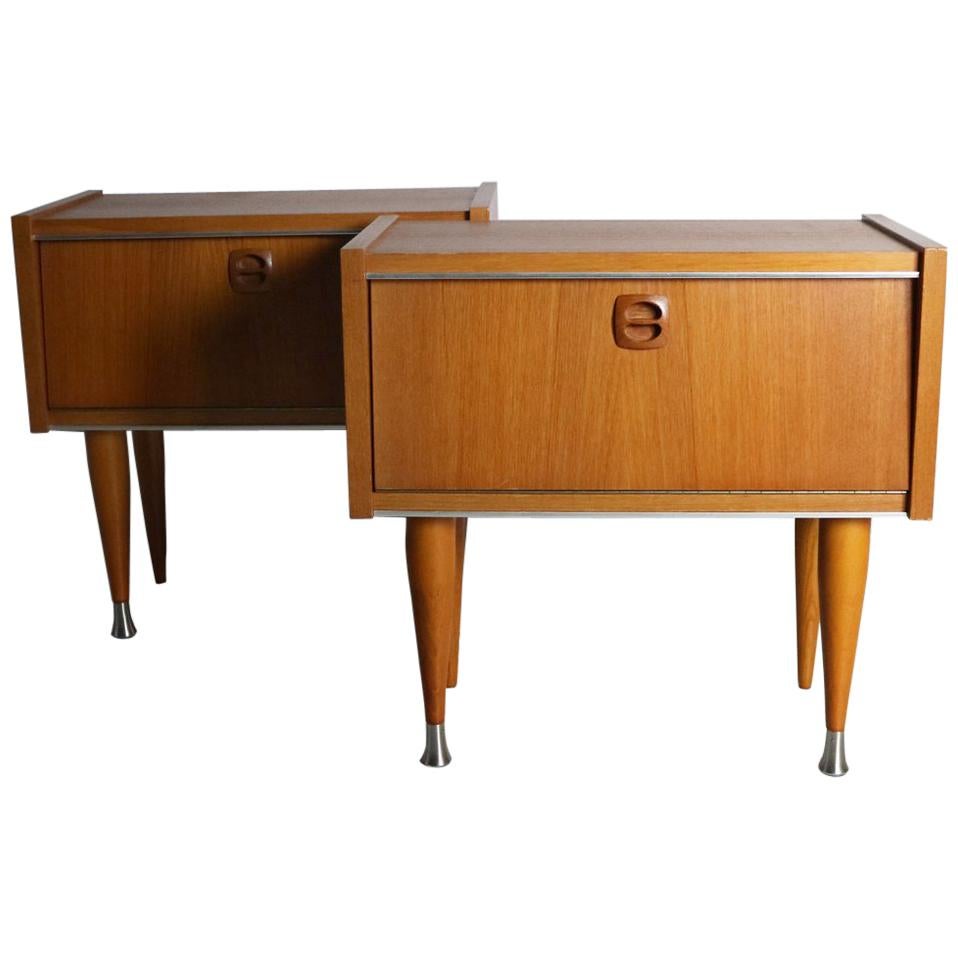 Pair of 1960s Midcentury French Bed Side Cabinets For Sale