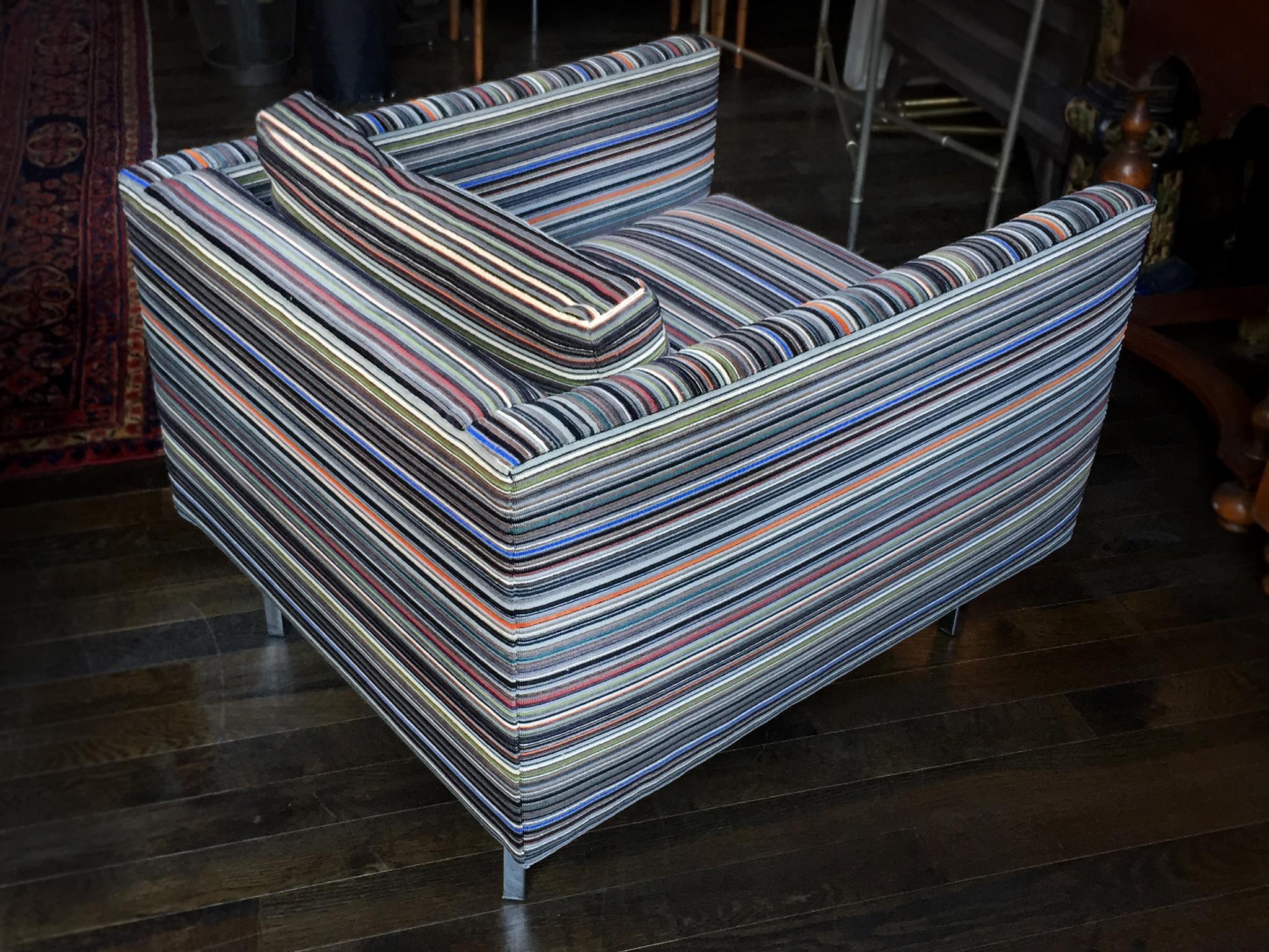 American Pair of 1960s Milo Baughman Club Chairs in Paul Smith Fabric