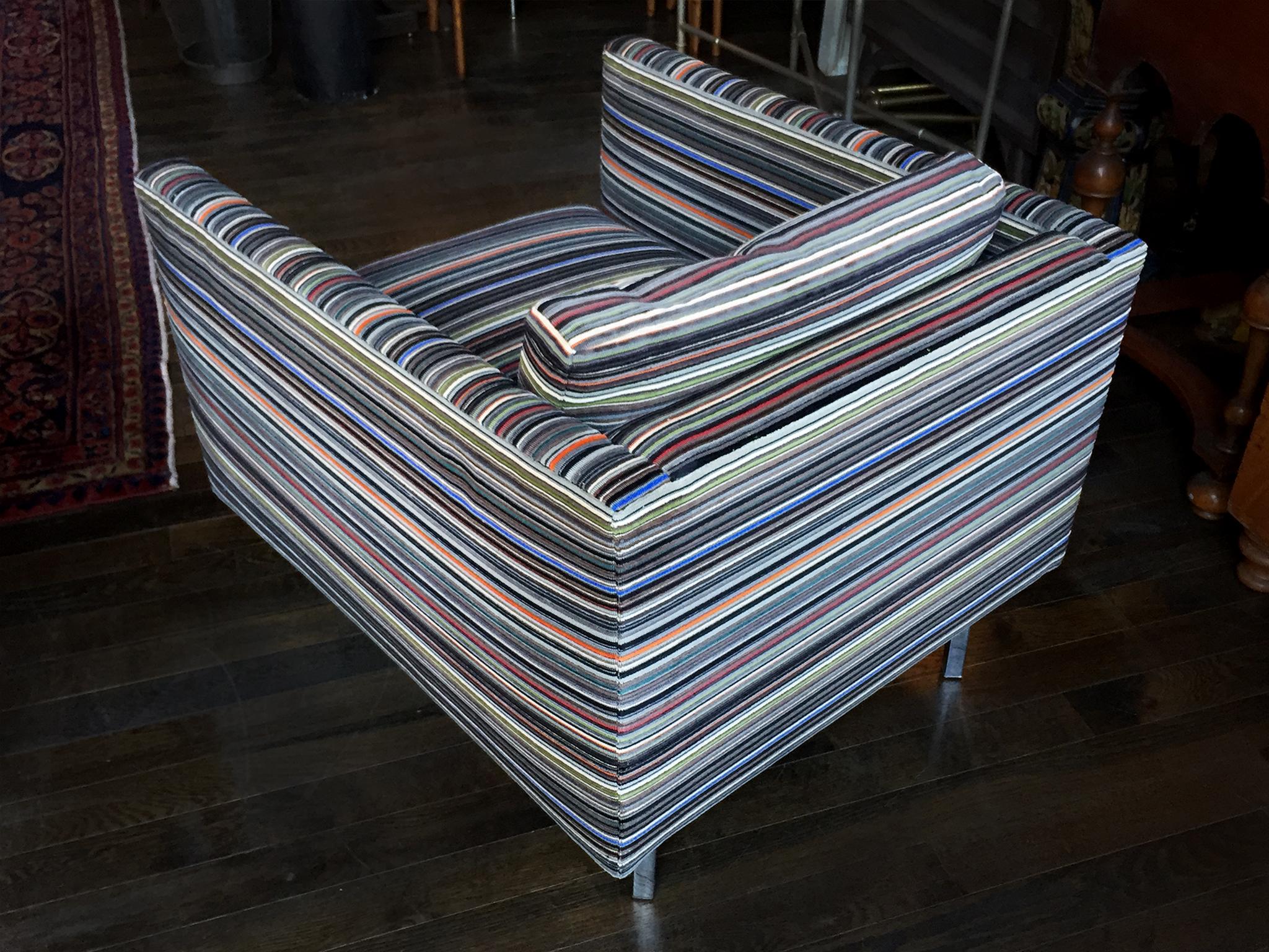Pair of 1960s Milo Baughman Club Chairs in Paul Smith Fabric In Excellent Condition In New York, NY