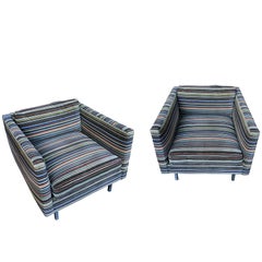 Pair of 1960s Milo Baughman Club Chairs in Paul Smith Fabric