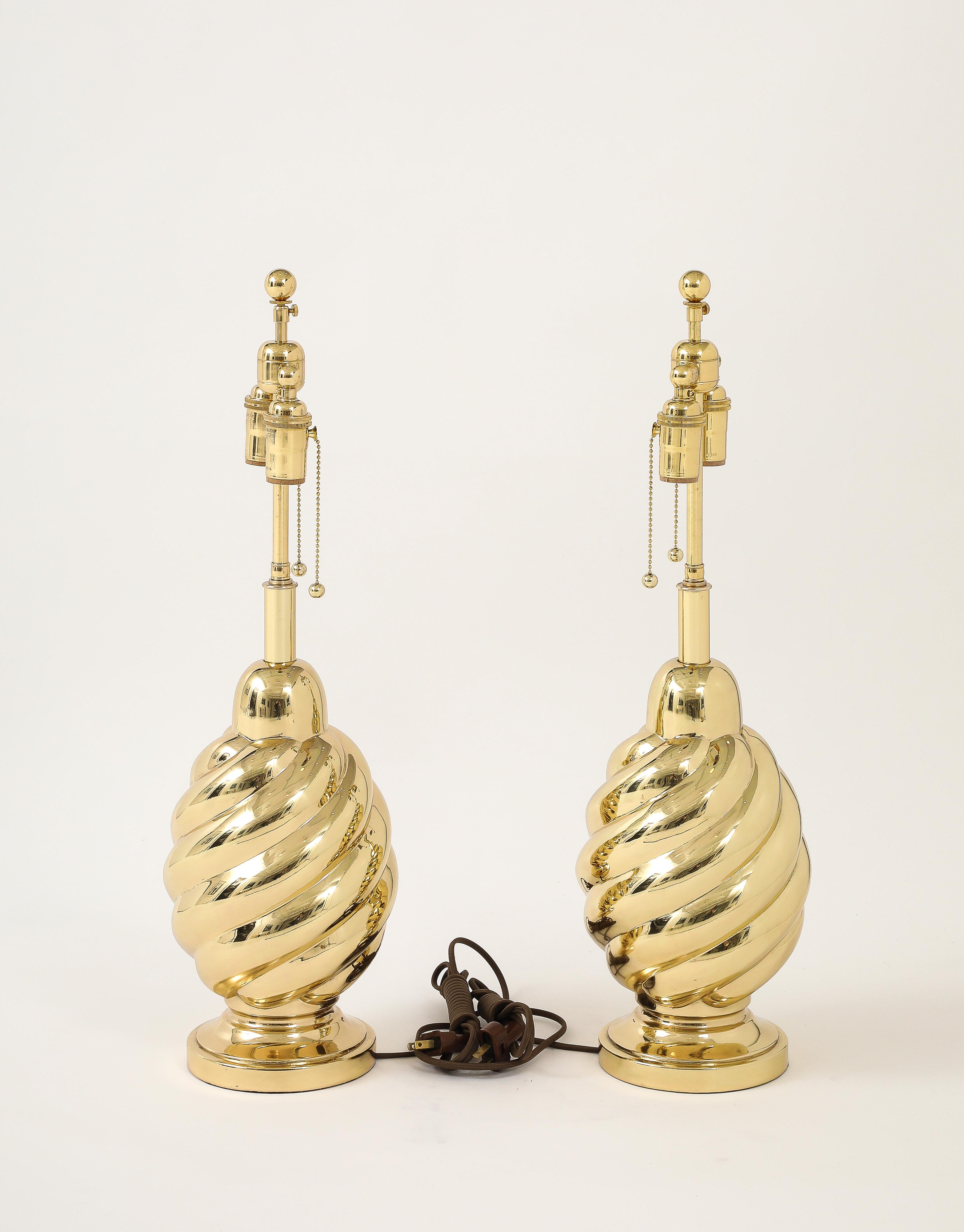 Pair of 1960's Mirror Polished Brass Swirl Lamps by Westwood Industries. For Sale 4