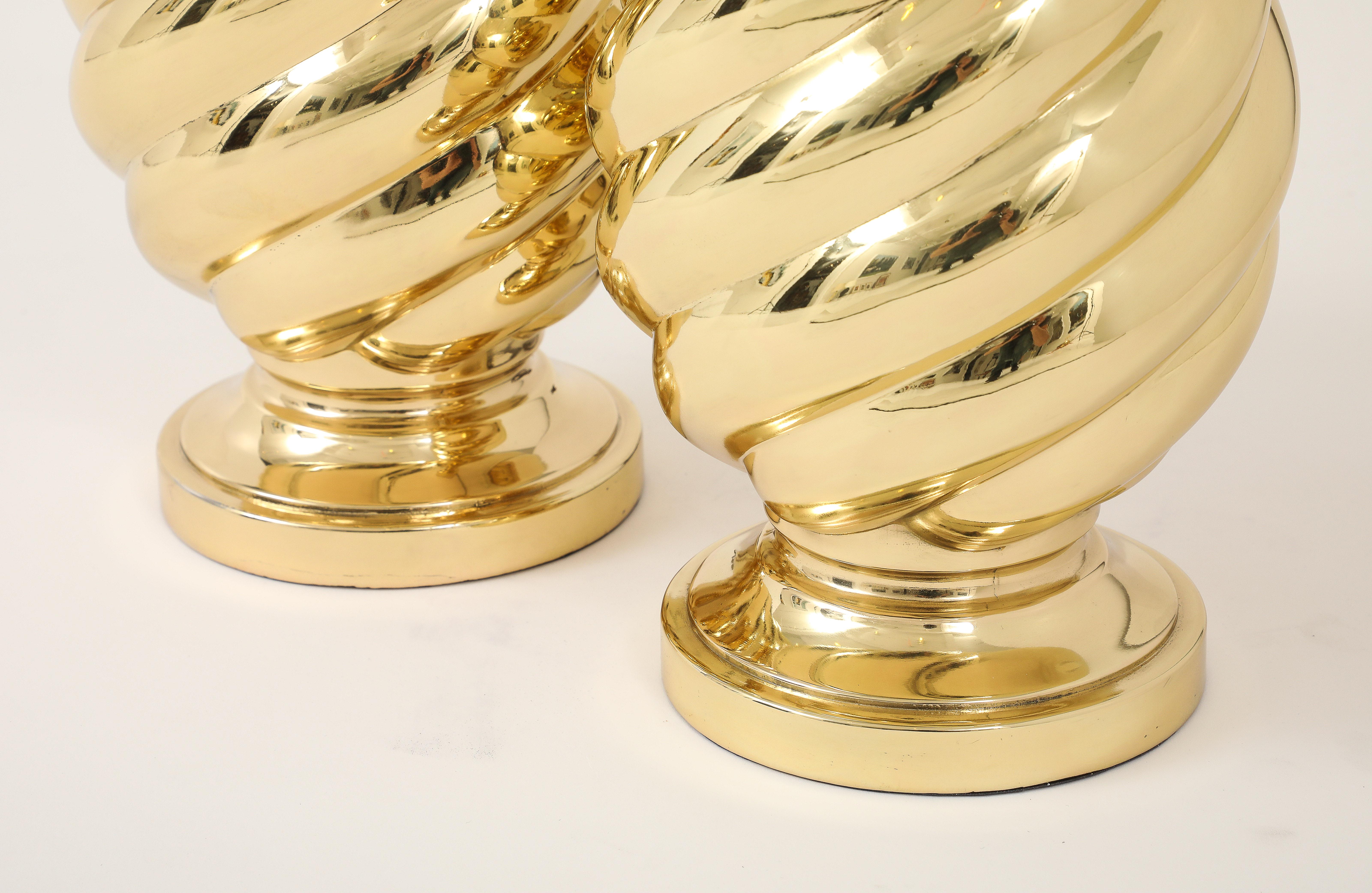 Mid-20th Century Pair of 1960's Mirror Polished Brass Swirl Lamps by Westwood Industries. For Sale
