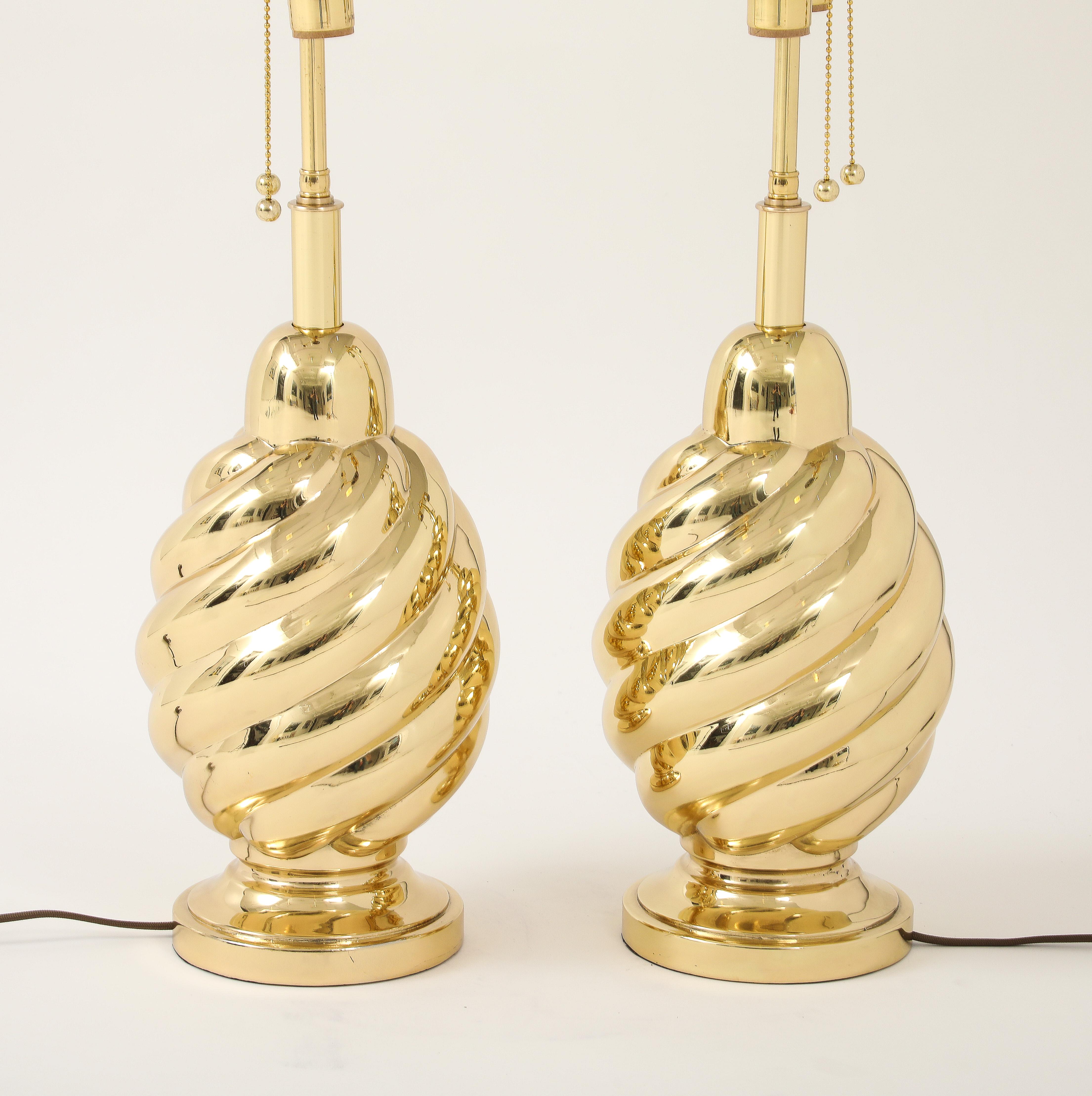 Pair of 1960's Mirror Polished Brass Swirl Lamps by Westwood Industries. For Sale 1