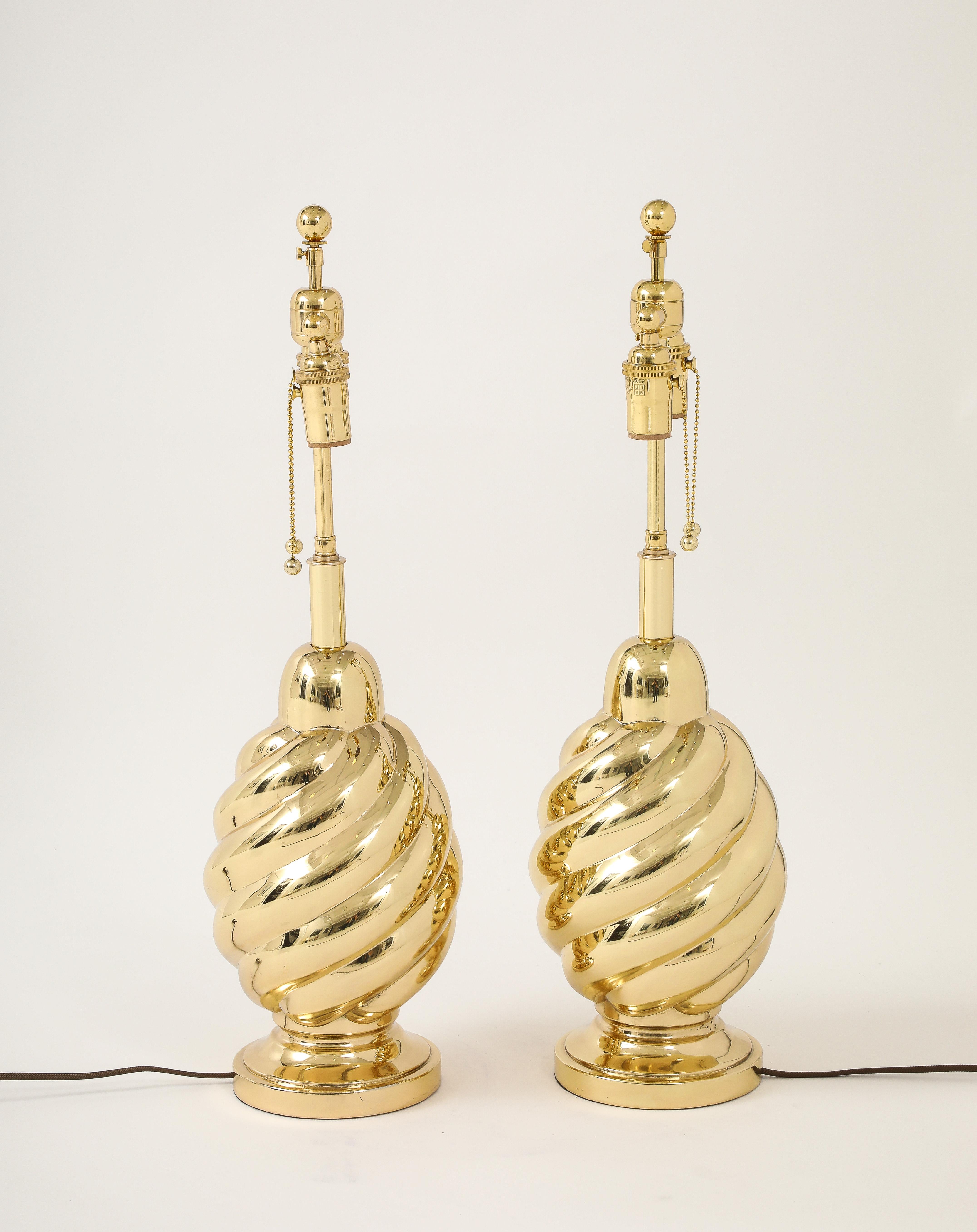 Pair of 1960's Mirror Polished Brass Swirl Lamps by Westwood Industries. For Sale 2