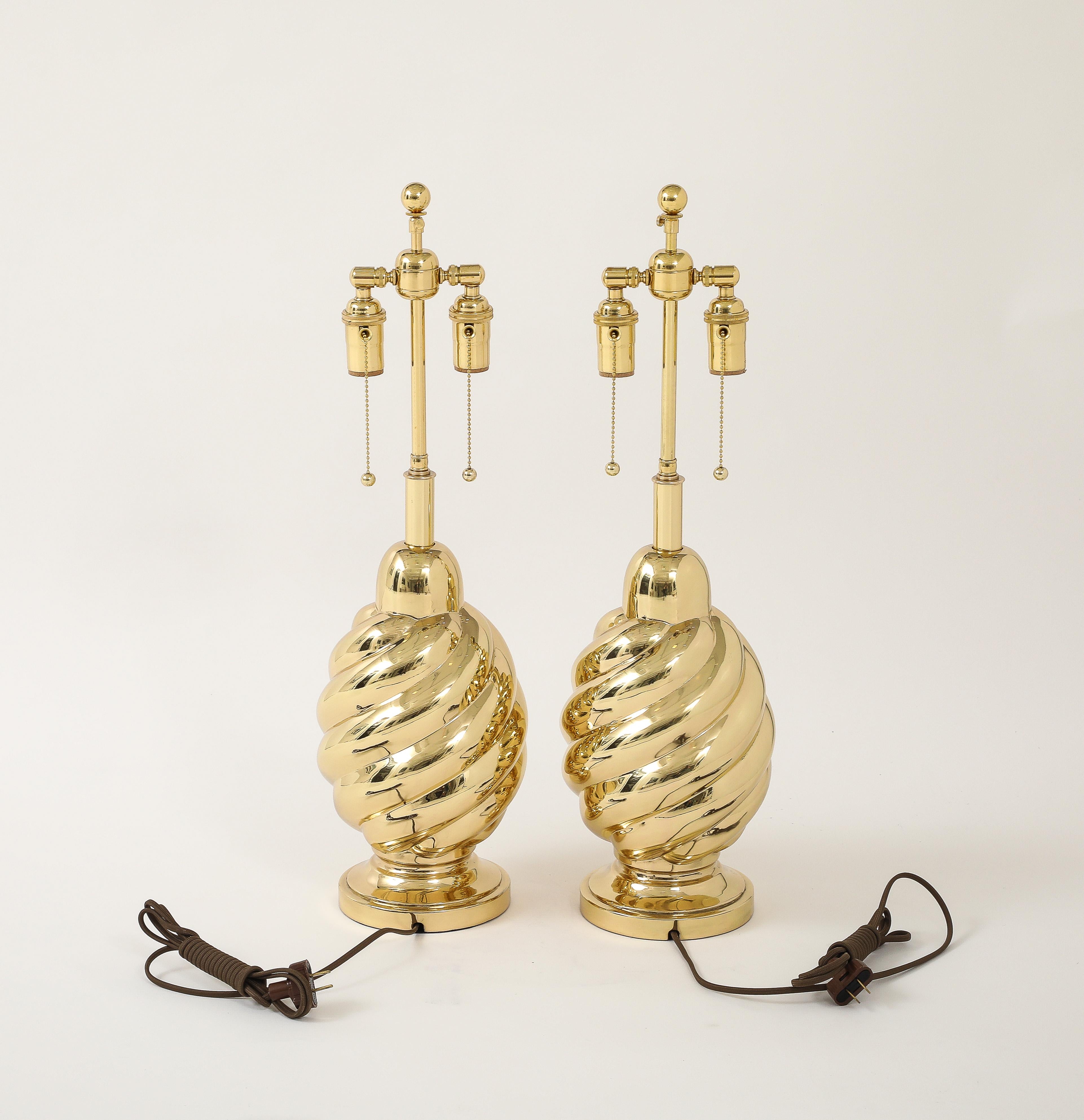 Pair of 1960's Mirror Polished Brass Swirl Lamps by Westwood Industries. For Sale 3