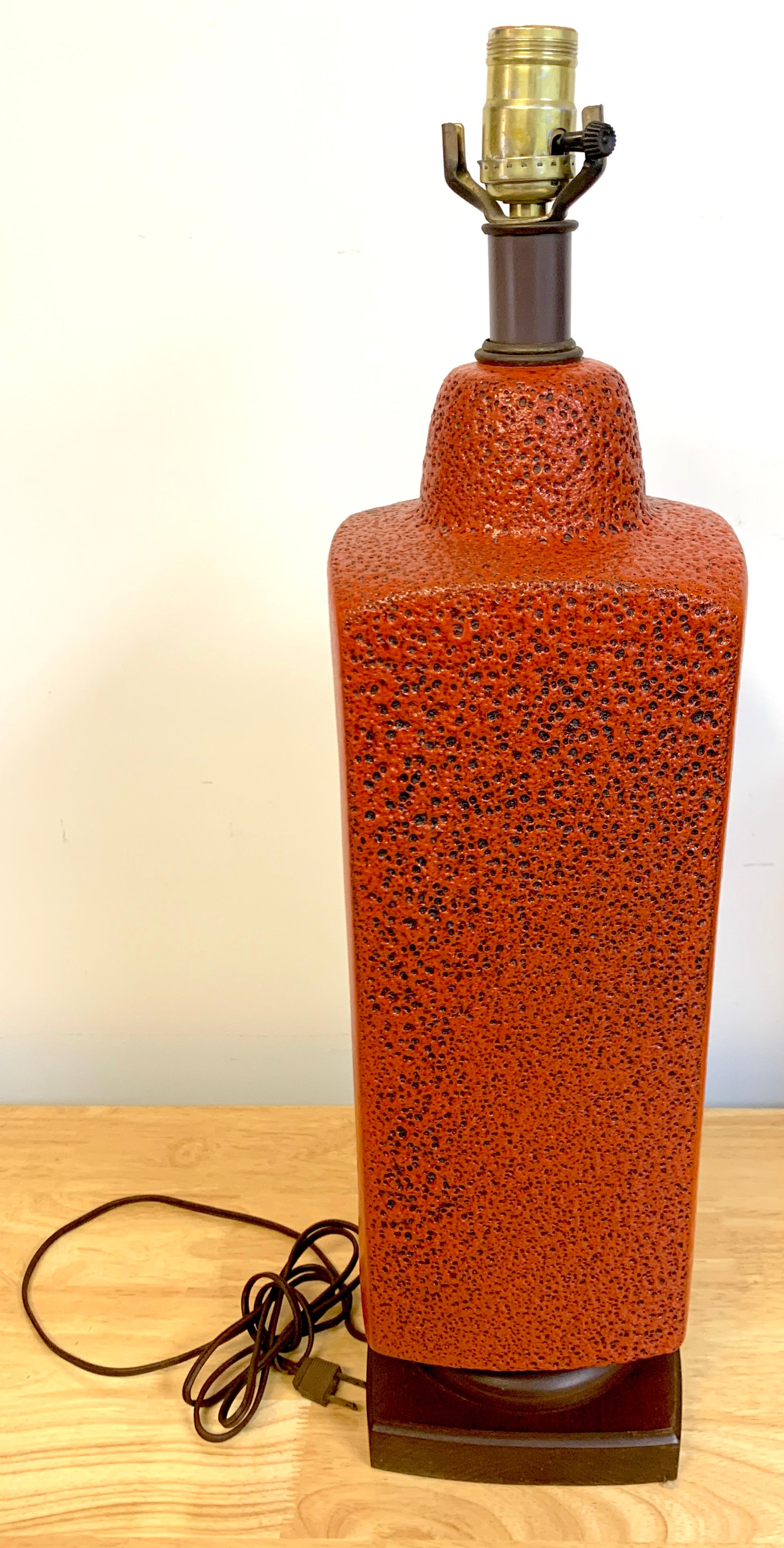 20th Century Pair of 1960s Mod Lava Glazed Orange Lamps