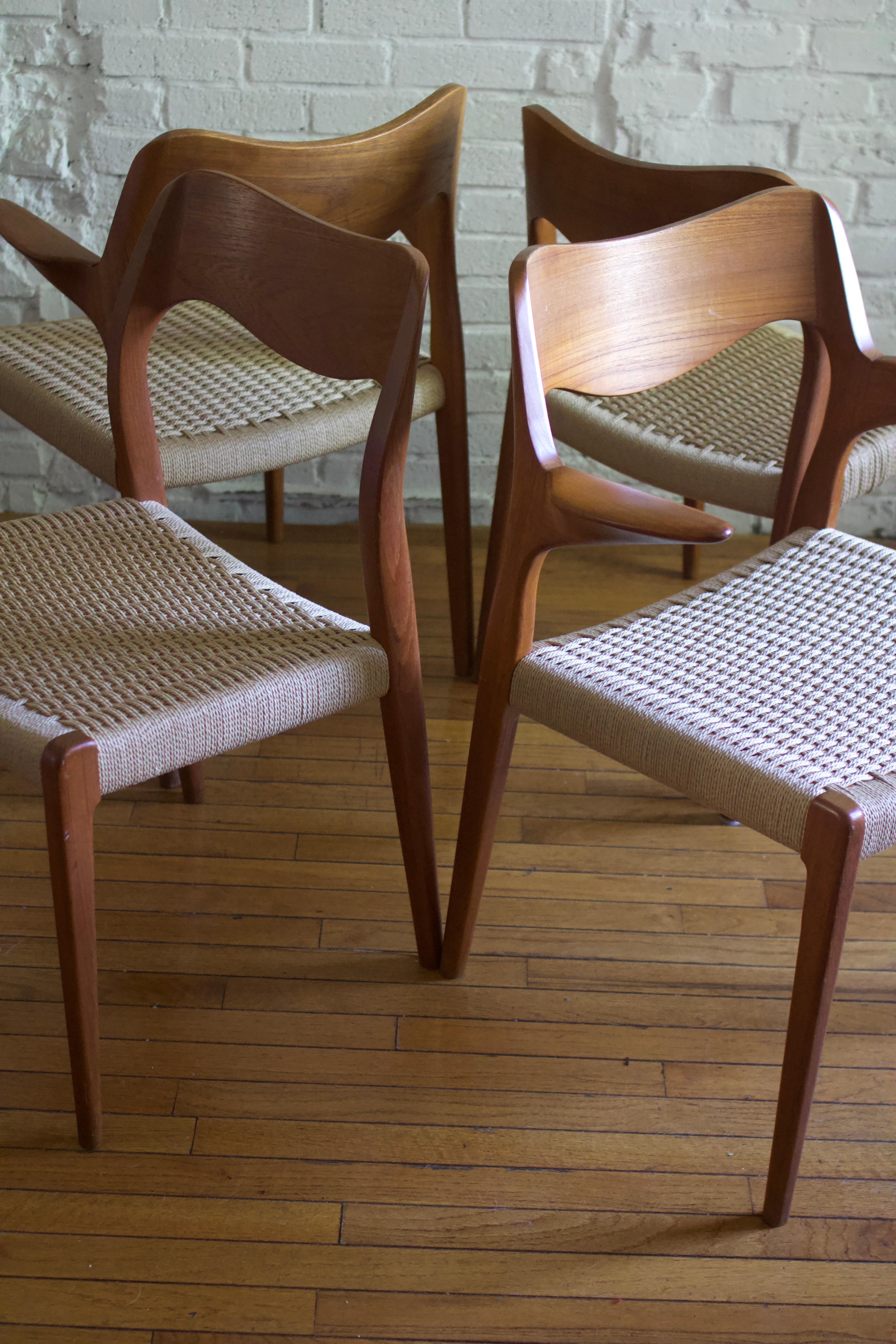 Mid-20th Century Pair of Niels Moller Model 71 Teak & Danish Cord Dining Chairs, 1960's  For Sale