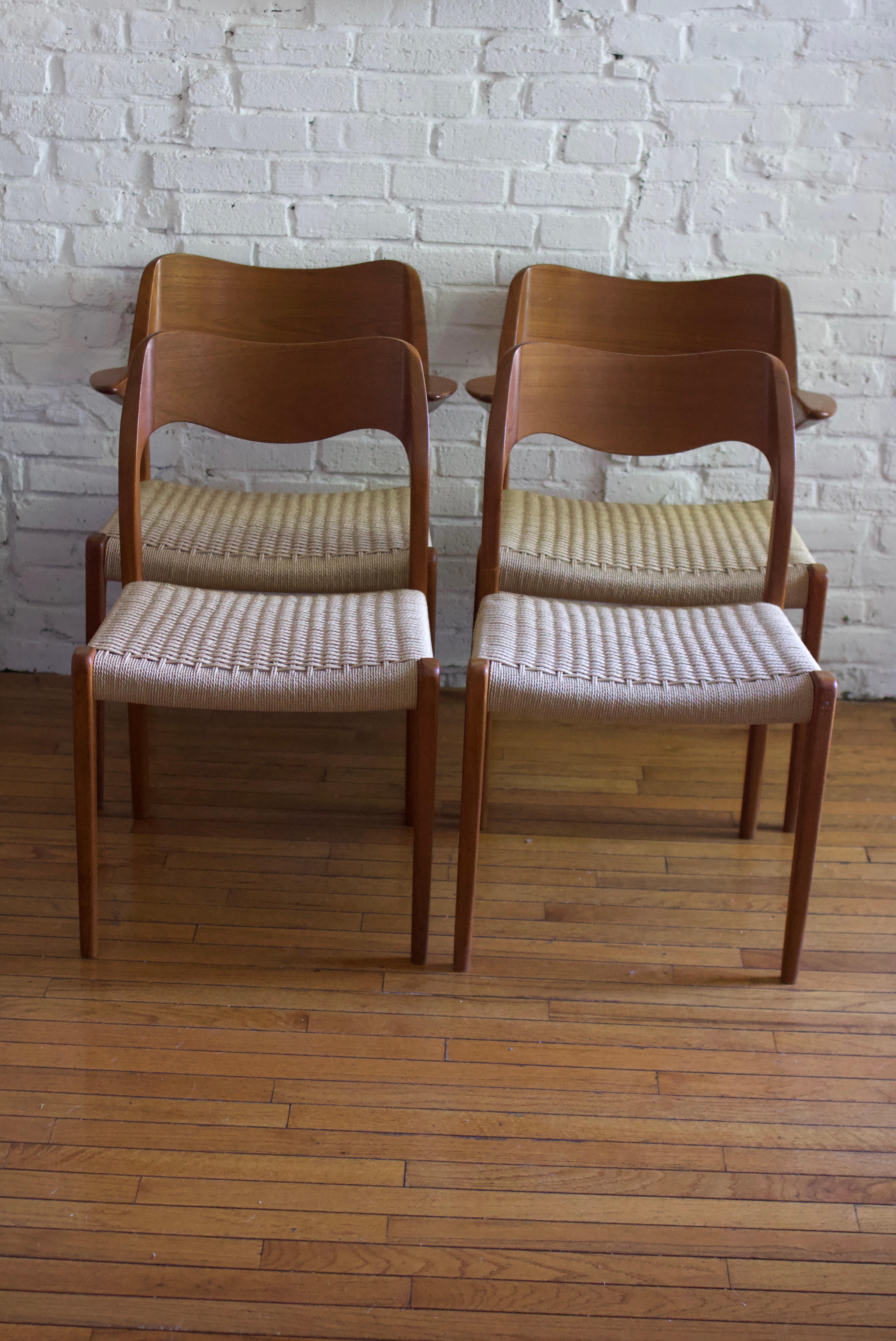 Pair of Niels Moller Model 71 Teak & Danish Cord Dining Chairs, 1960's  For Sale 2