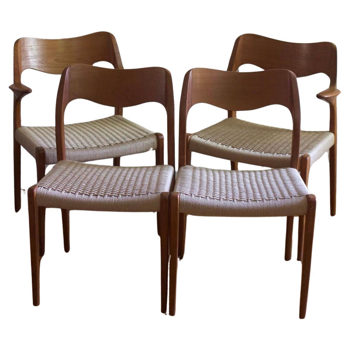 Paire de chaises de salle à manger Niels Moller modèle 71 en teck et cordon danois, années 1960 