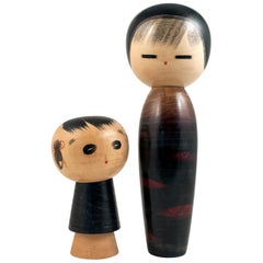 Pair of 1960s Modern Creative Kokeshi Dolls by Masao Watanabe, Japan
