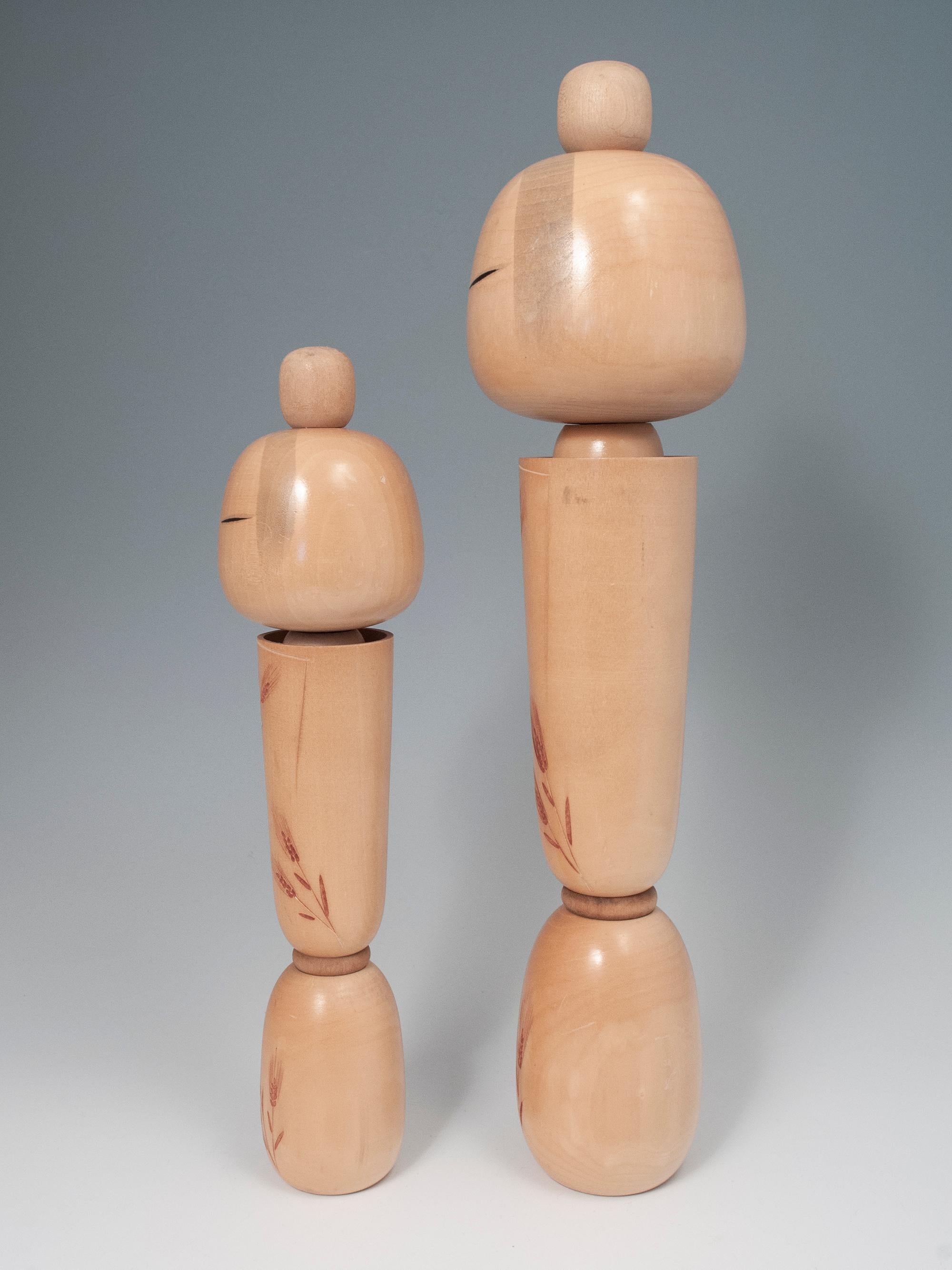 Japanese Pair of 1960s Modern Creative Kokeshi Dolls by Sadao Kishi, Japan