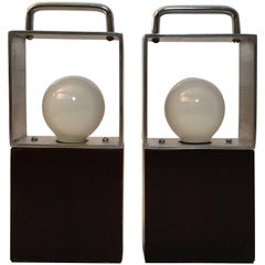 Paire de petites lampes modernistes des années 1960 en aluminium et chrome
