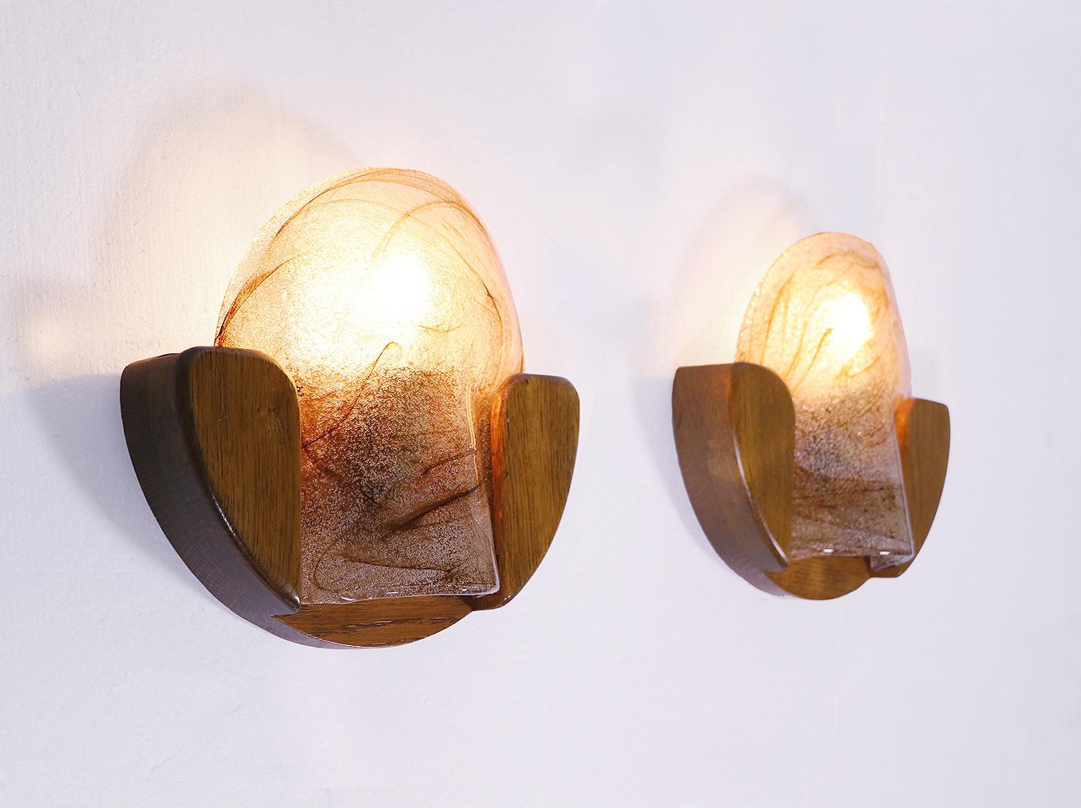 Mid-Century Modern Pair of 1960s Modernist Amber Murano Glass Wall Sconces