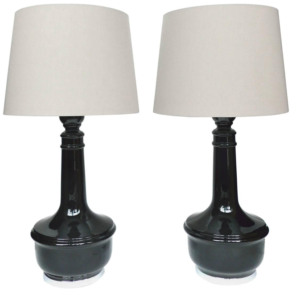 Pair of 1960s Murano Black Ceramic Lamps