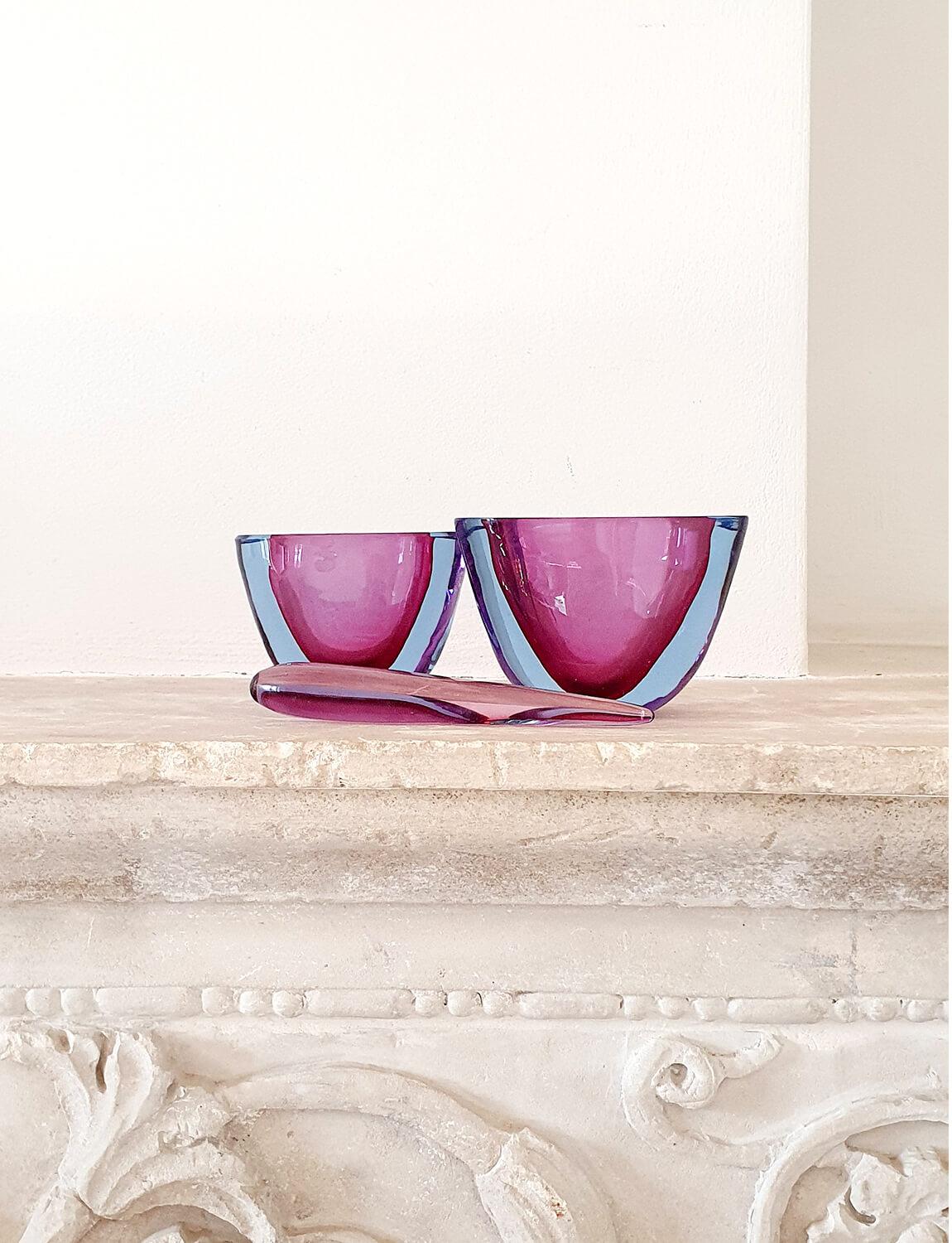 Pair of 1960s Italian Pink Murano Glass Flavio Poli Bowls with Glass Pestle In Good Condition In Roma, IT