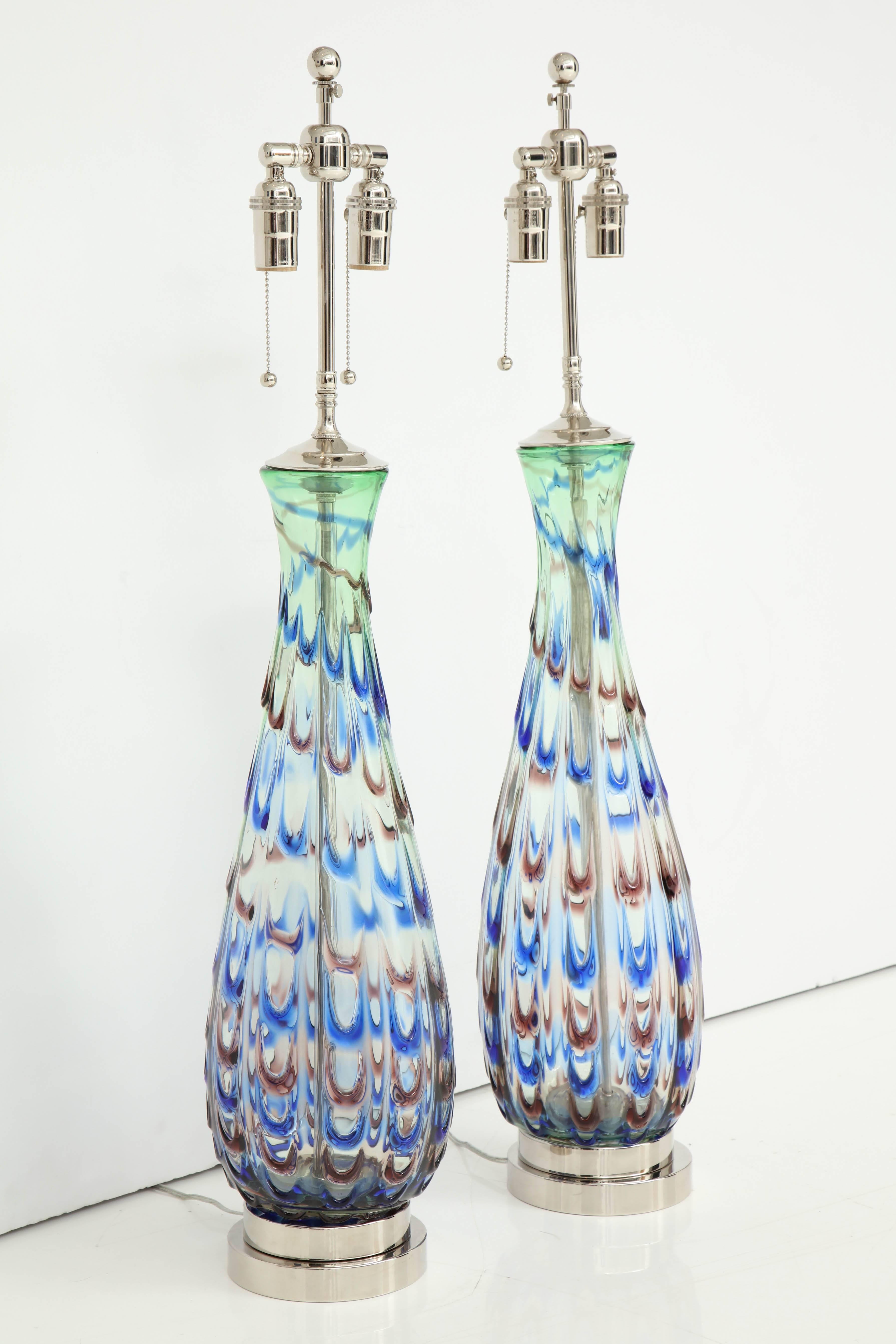 Italian Pair of 1960s Murano Glass Lamps