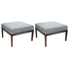 Pair of 1960s Natural Walnut Ottomans