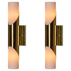 Pair of 1960s Neuhaus Leuchten Glass and Brass Sconces By Rolf Krueger