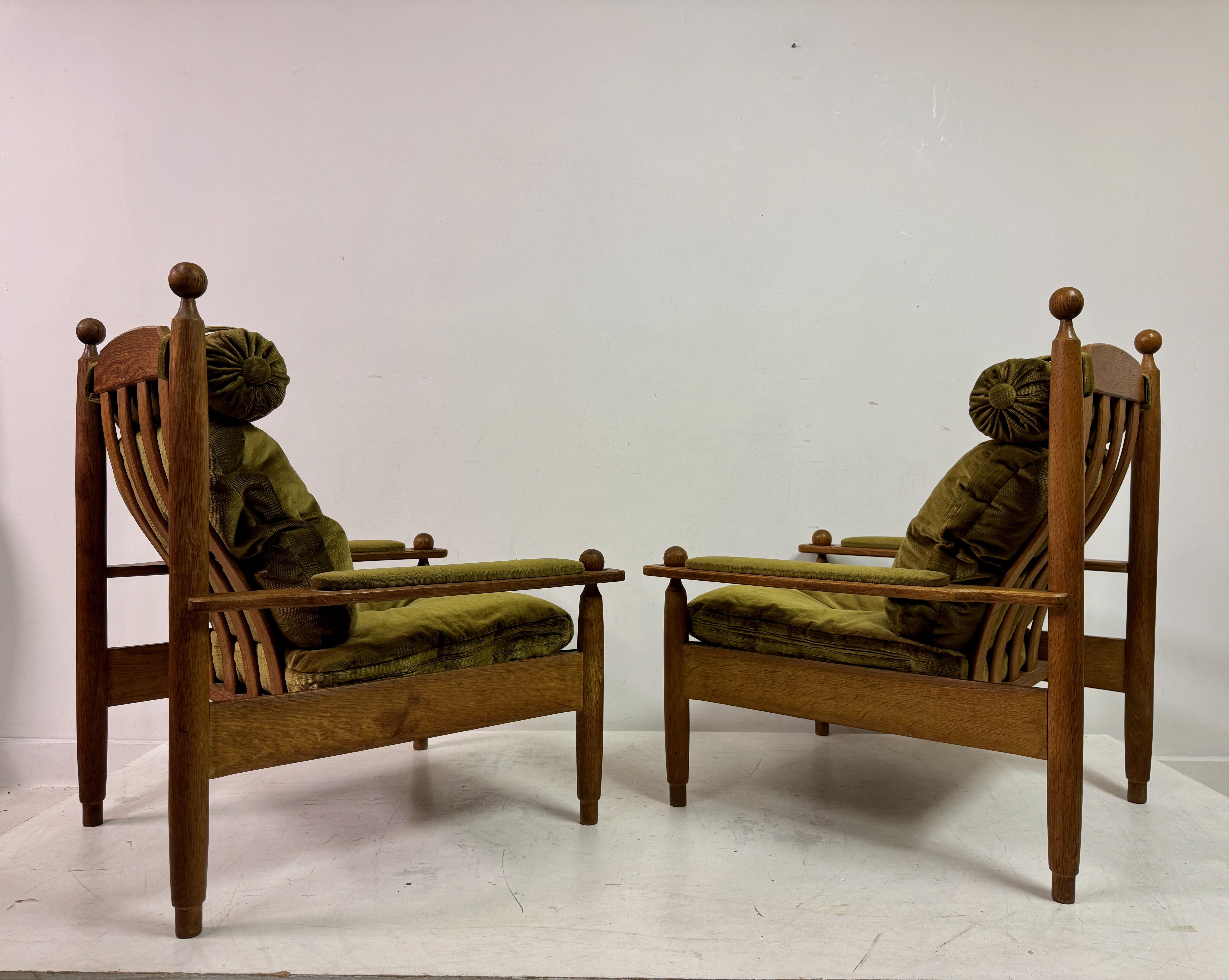 Pair of 1960s Oak Armchairs and Stool 4