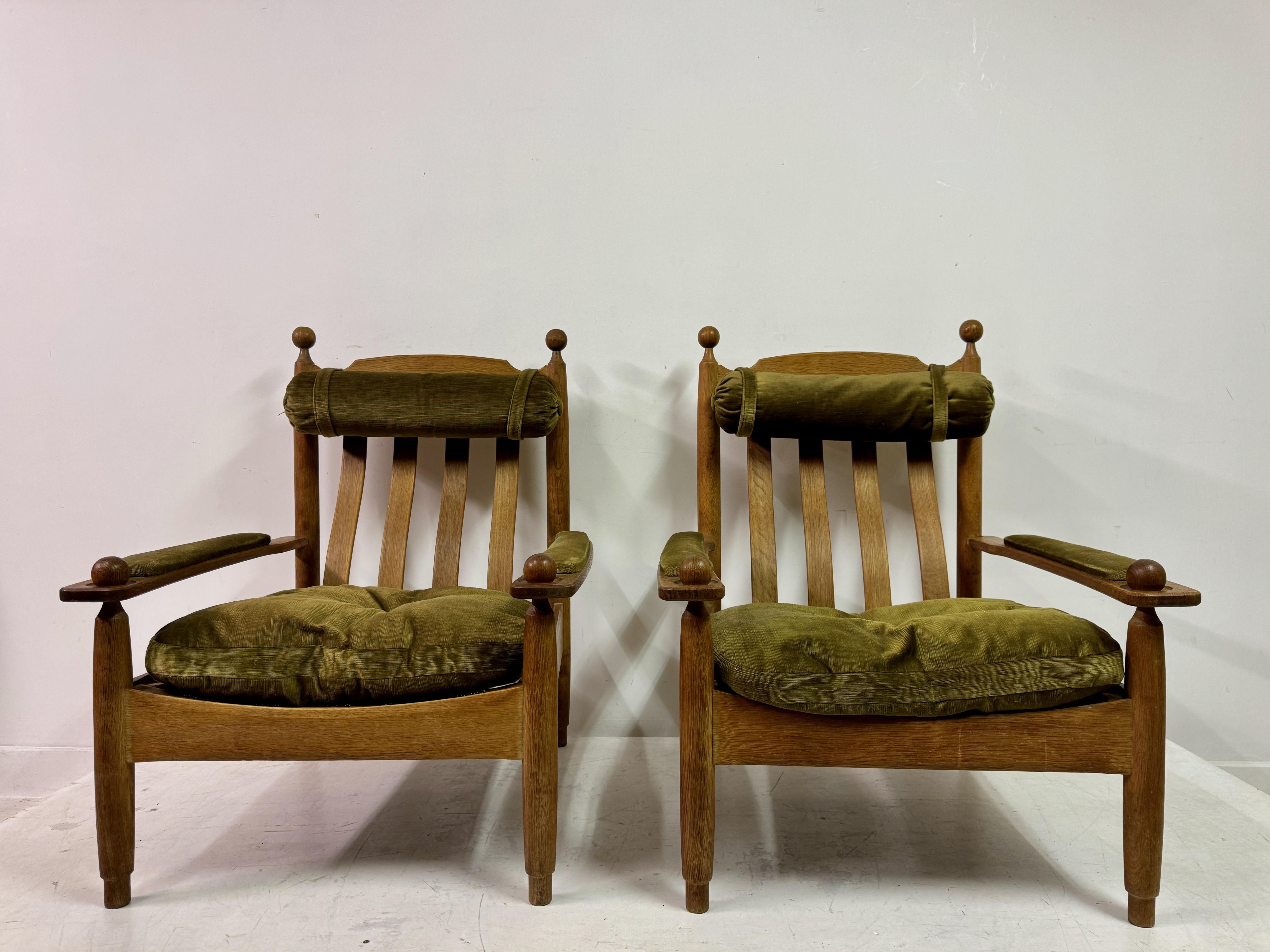 Pair of 1960s Oak Armchairs and Stool 5