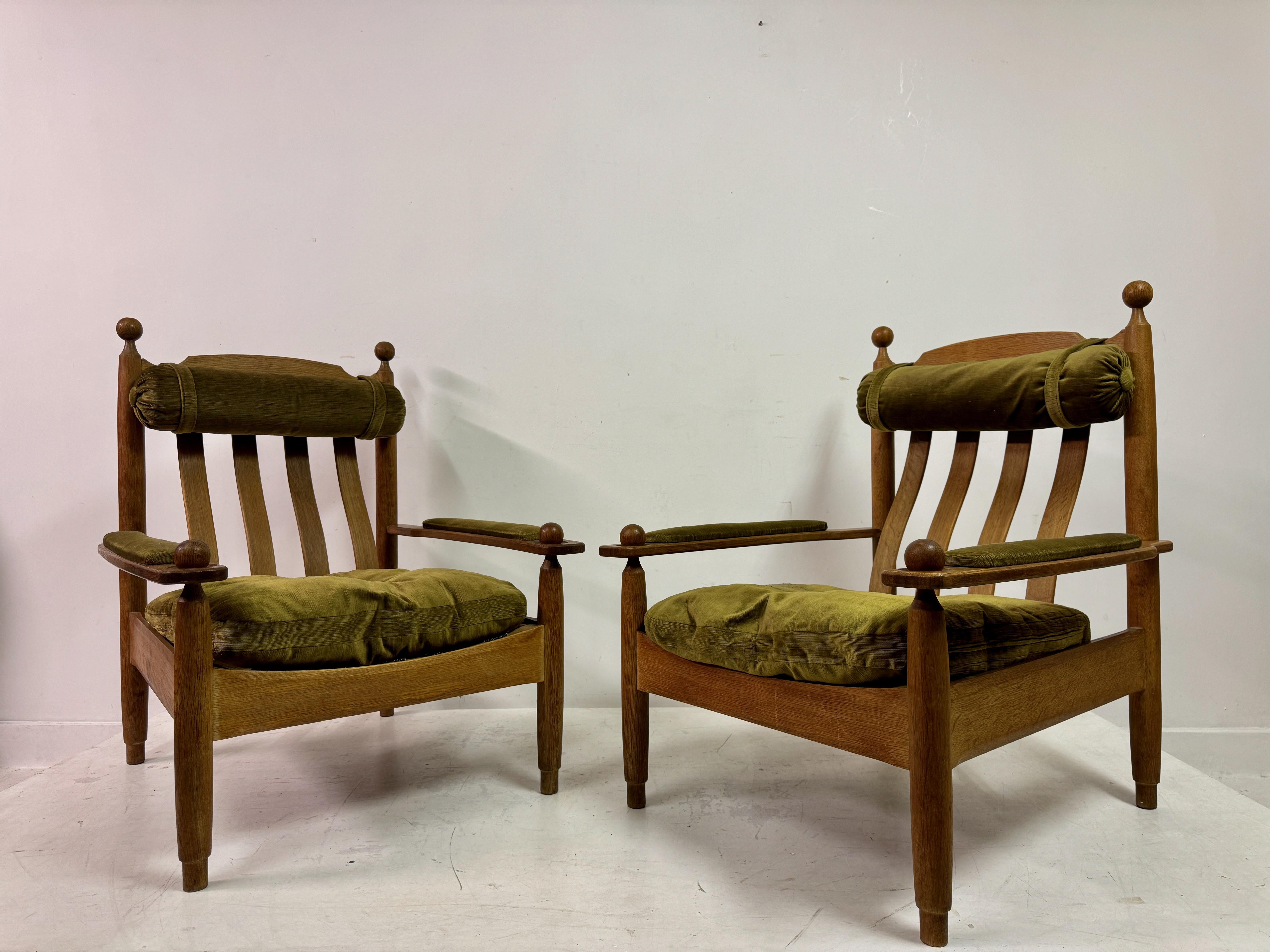Pair of 1960s Oak Armchairs and Stool 6