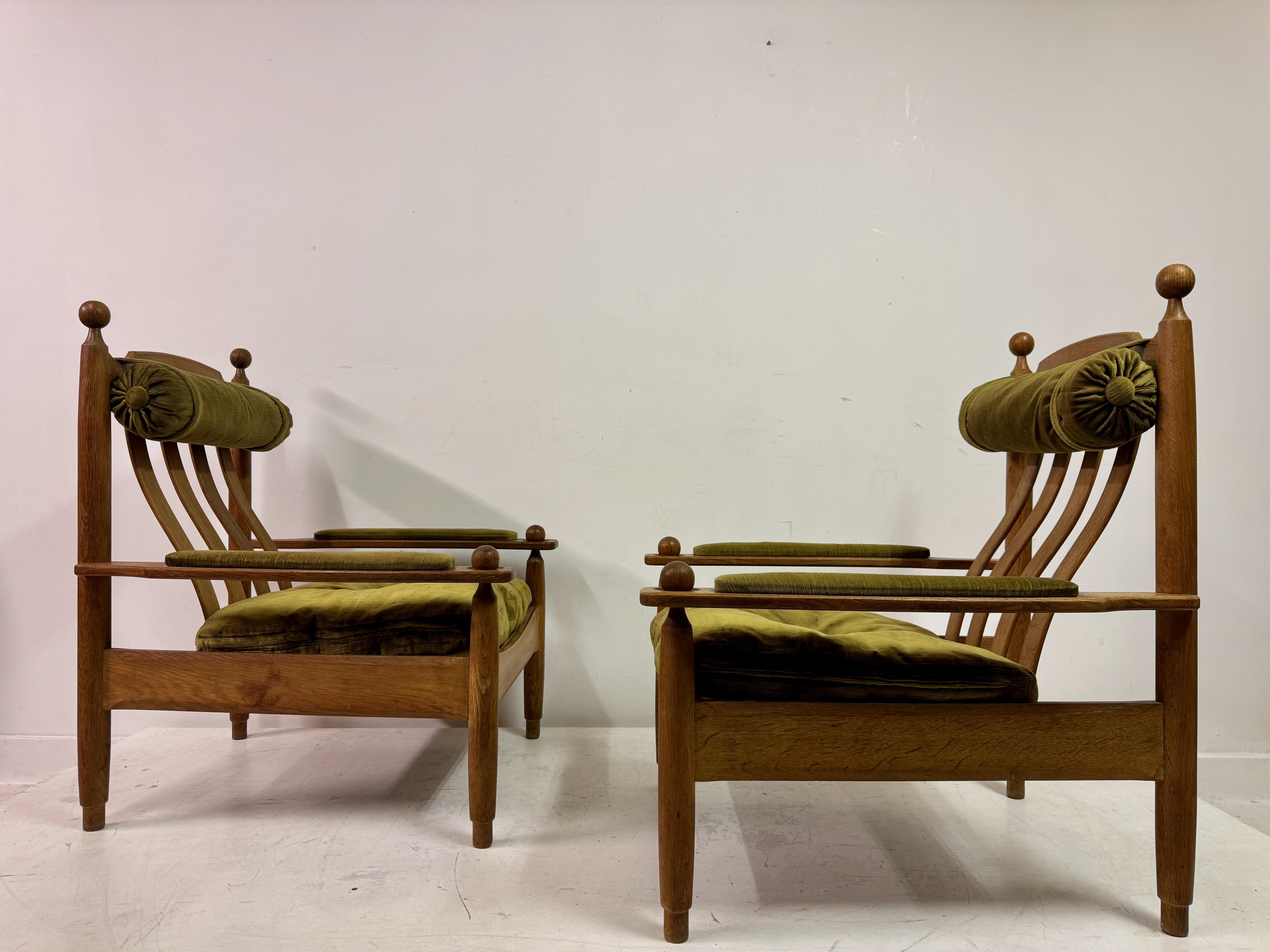 Pair of 1960s Oak Armchairs and Stool 7