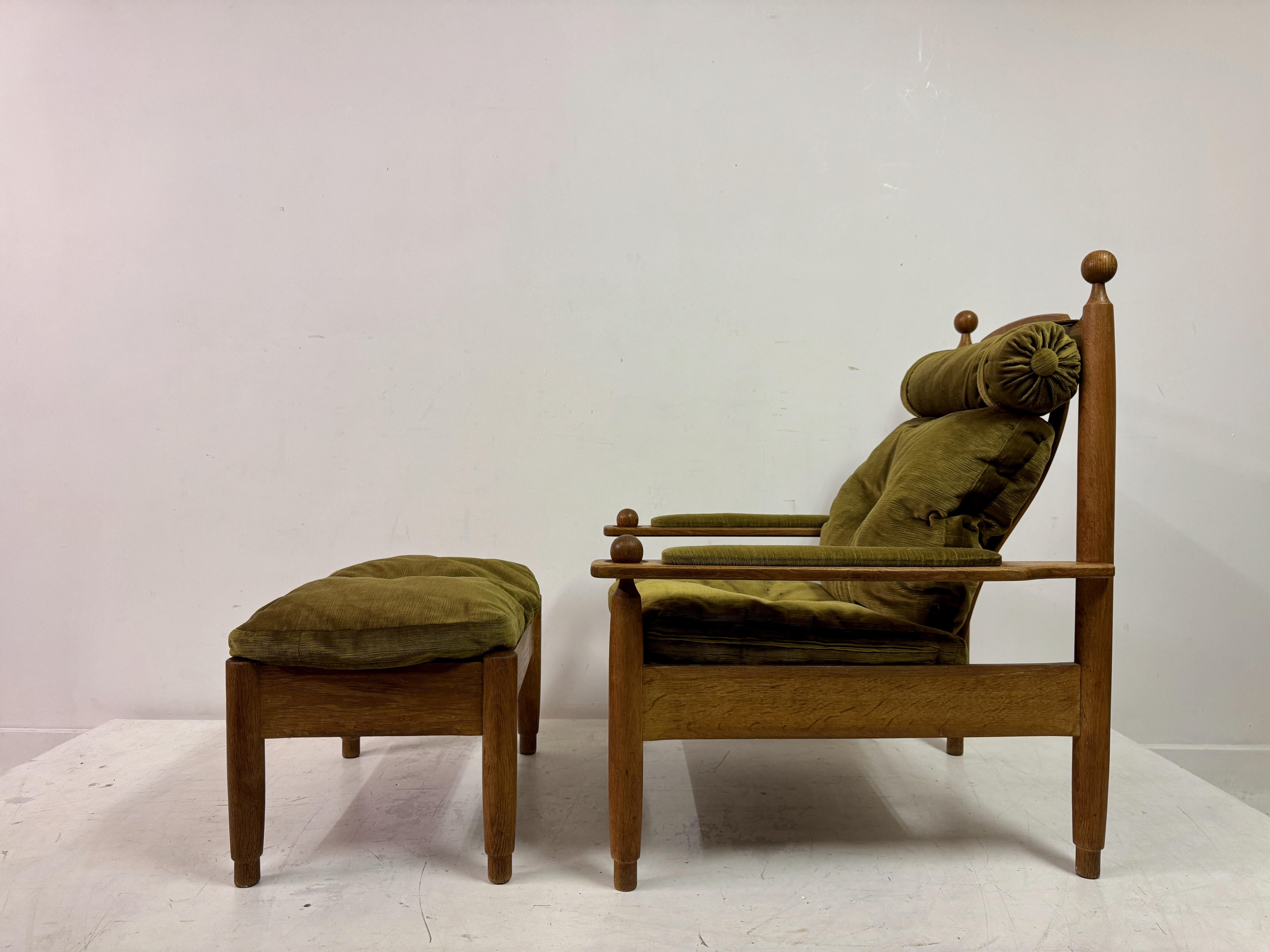 Pair of 1960s Oak Armchairs and Stool 10