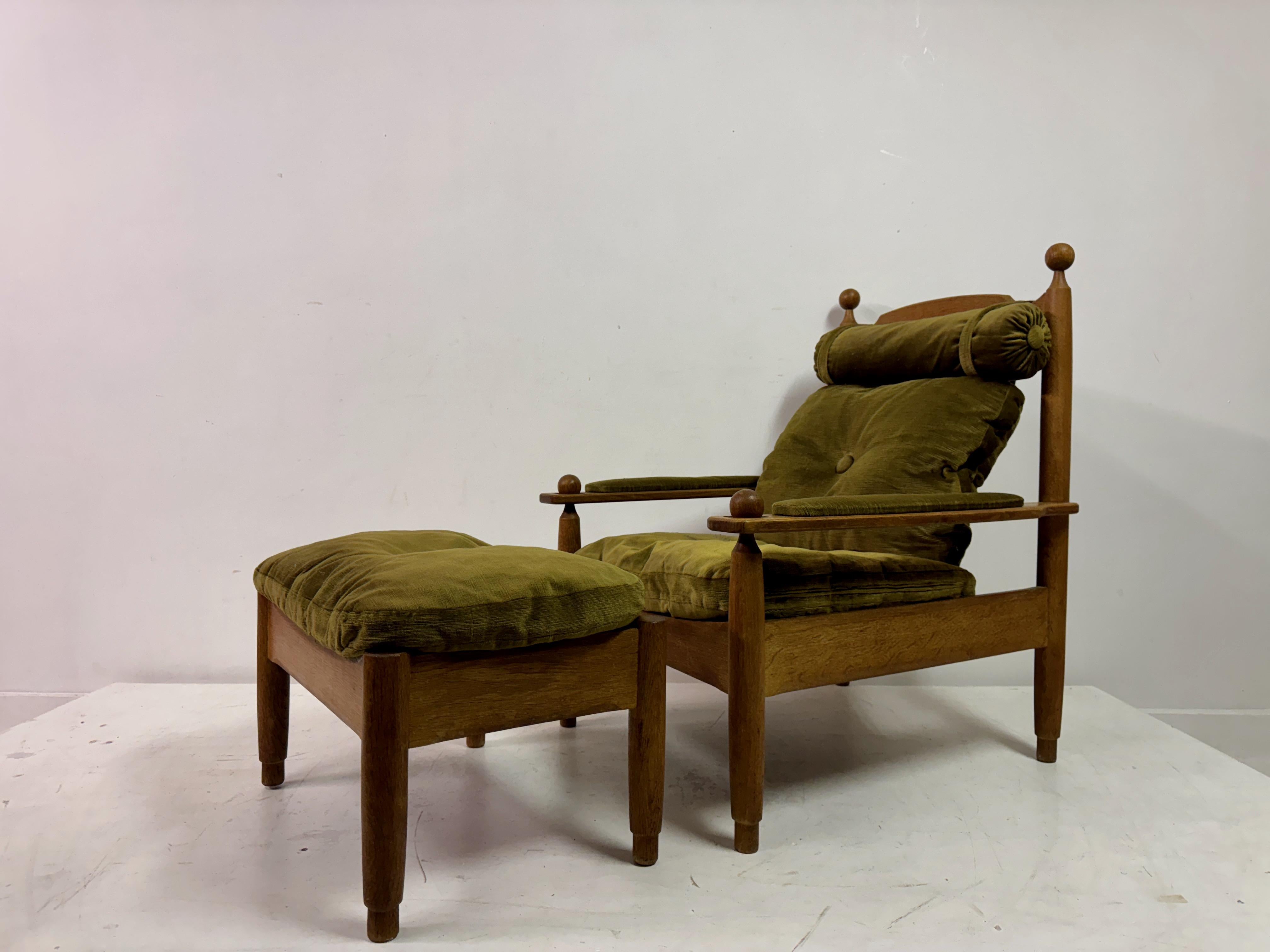 Pair of 1960s Oak Armchairs and Stool 12