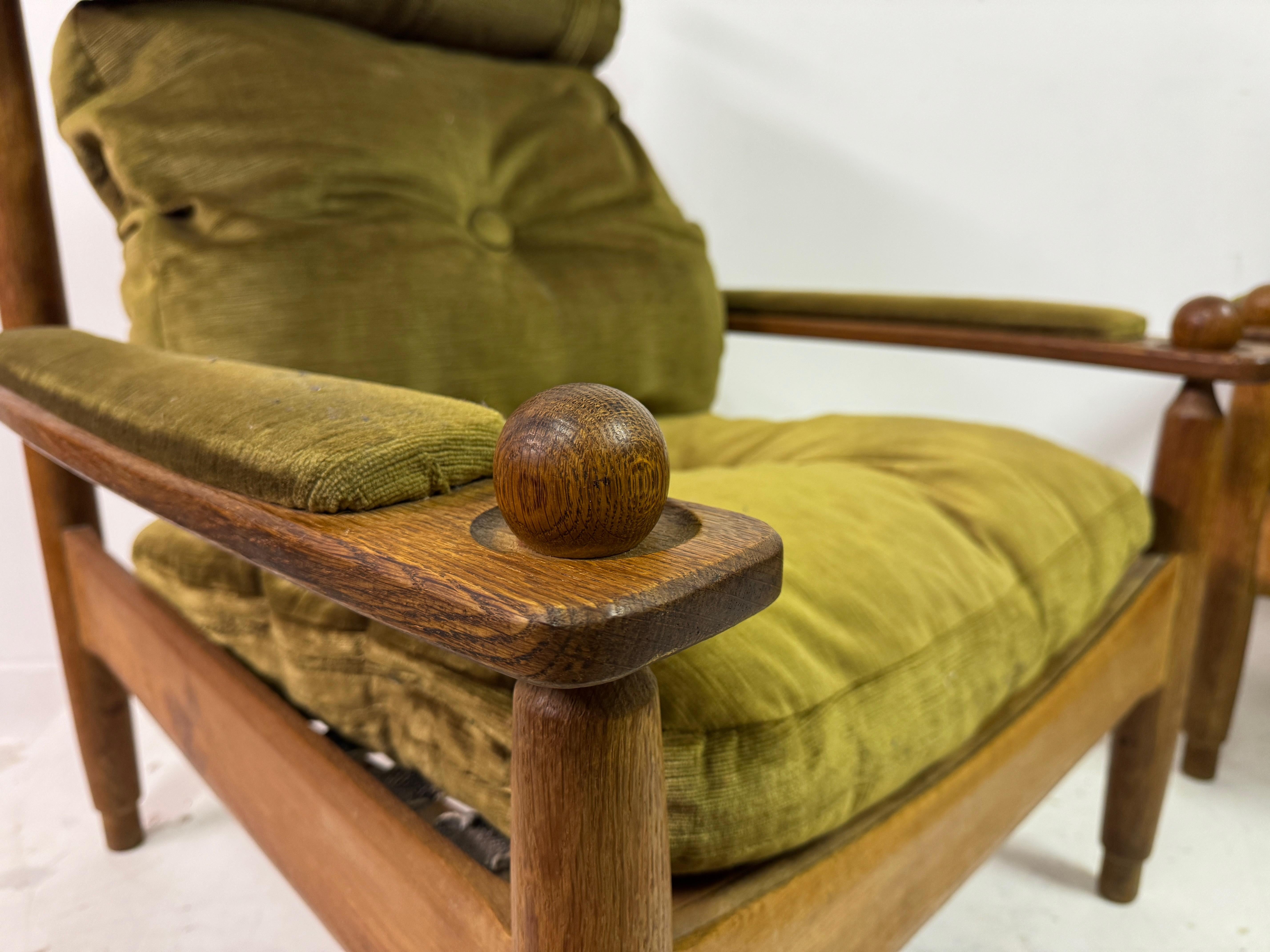 Pair of 1960s Oak Armchairs and Stool In Good Condition In London, London