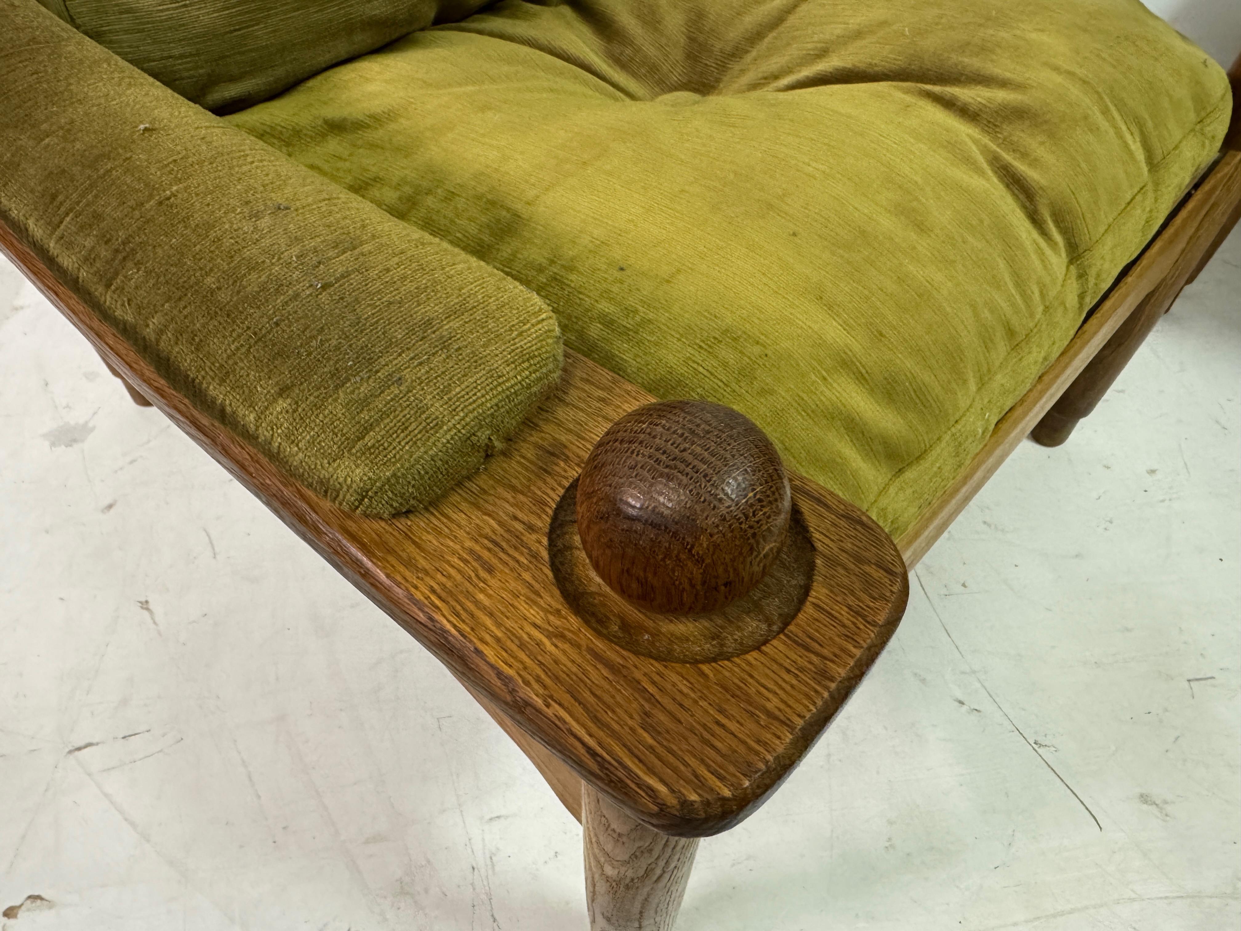 20th Century Pair of 1960s Oak Armchairs and Stool
