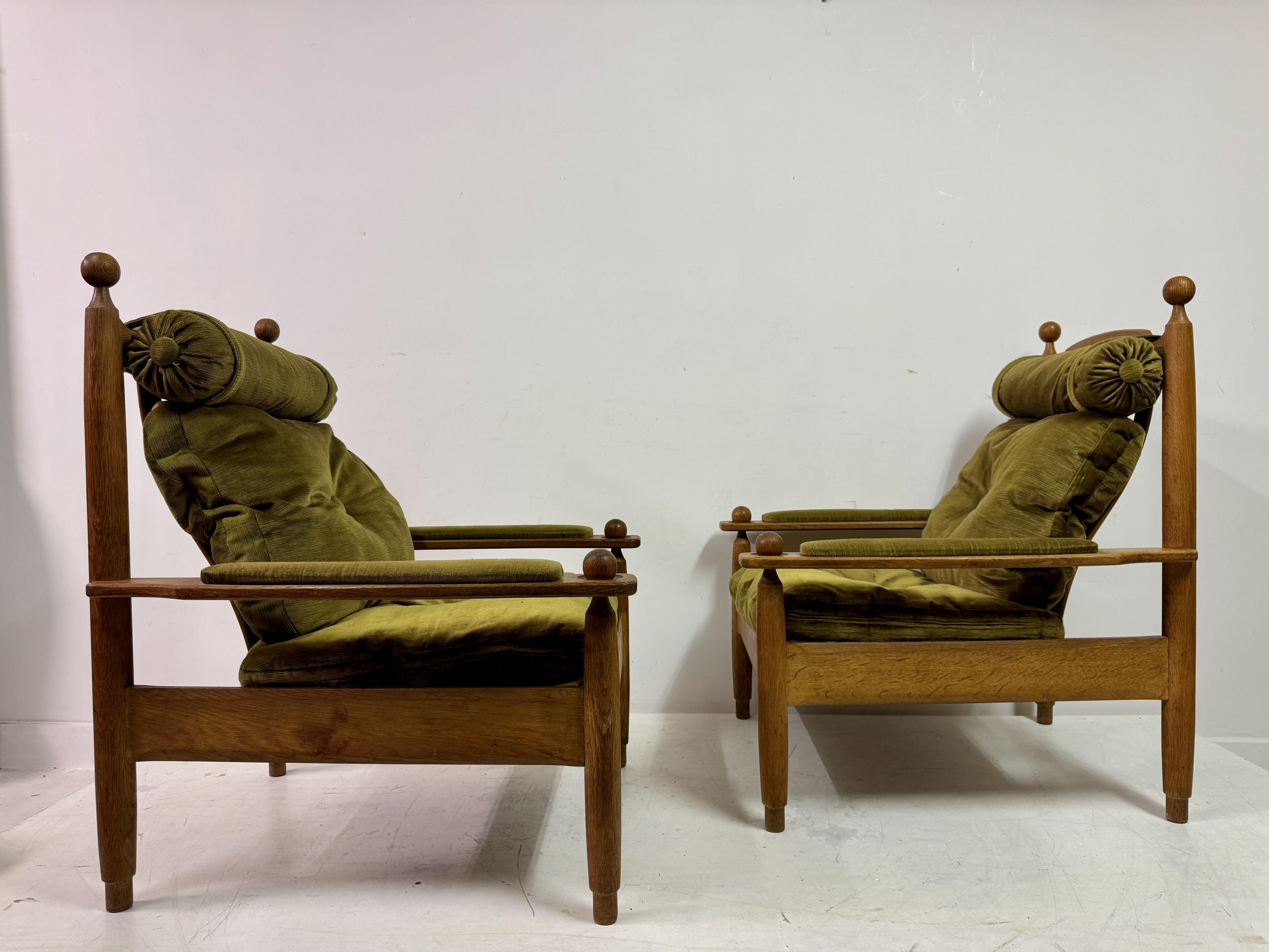 Pair of 1960s Oak Armchairs and Stool 2