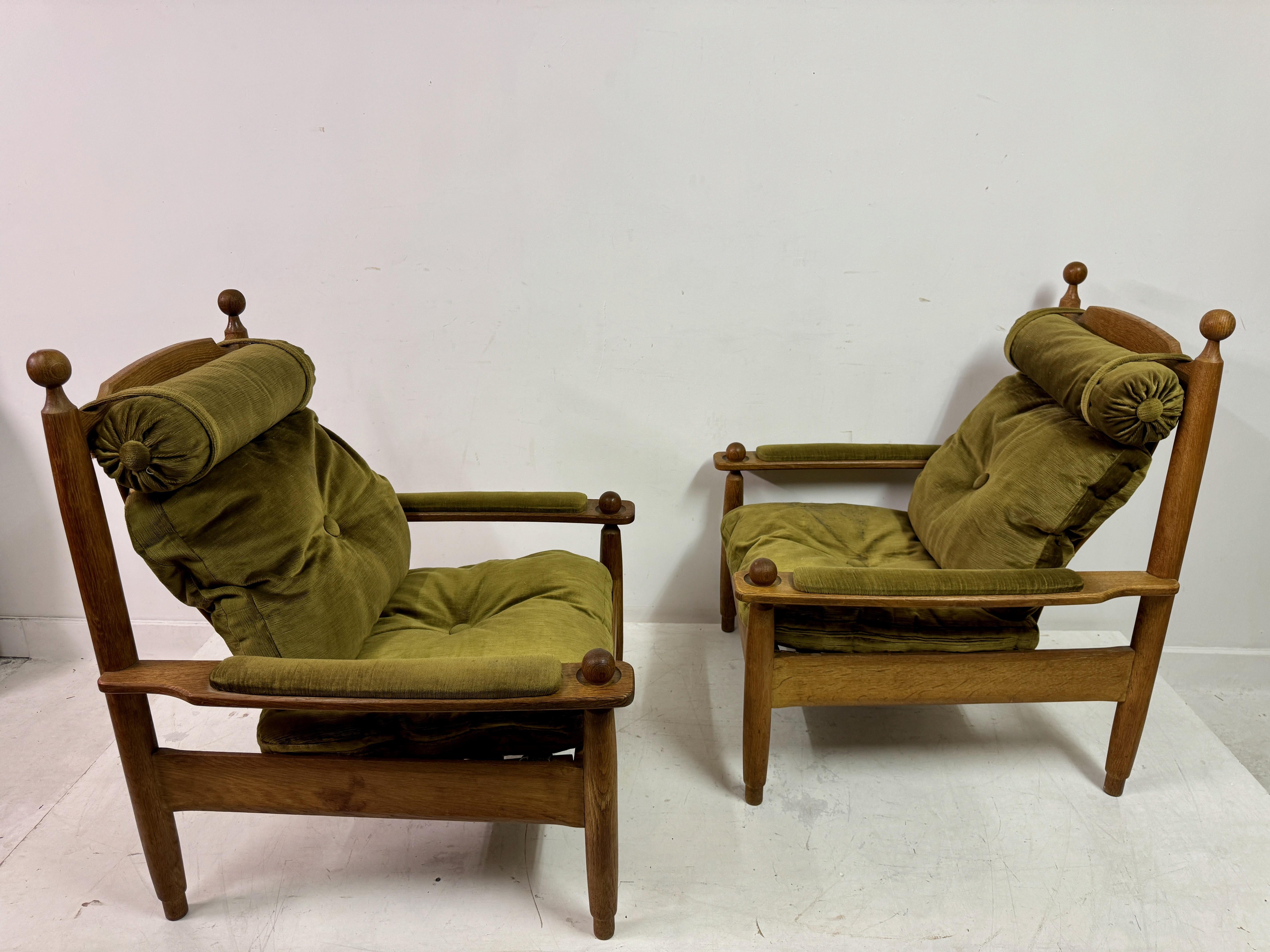 Pair of 1960s Oak Armchairs and Stool 3