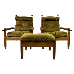 Pair of 1960s Oak Armchairs and Stool