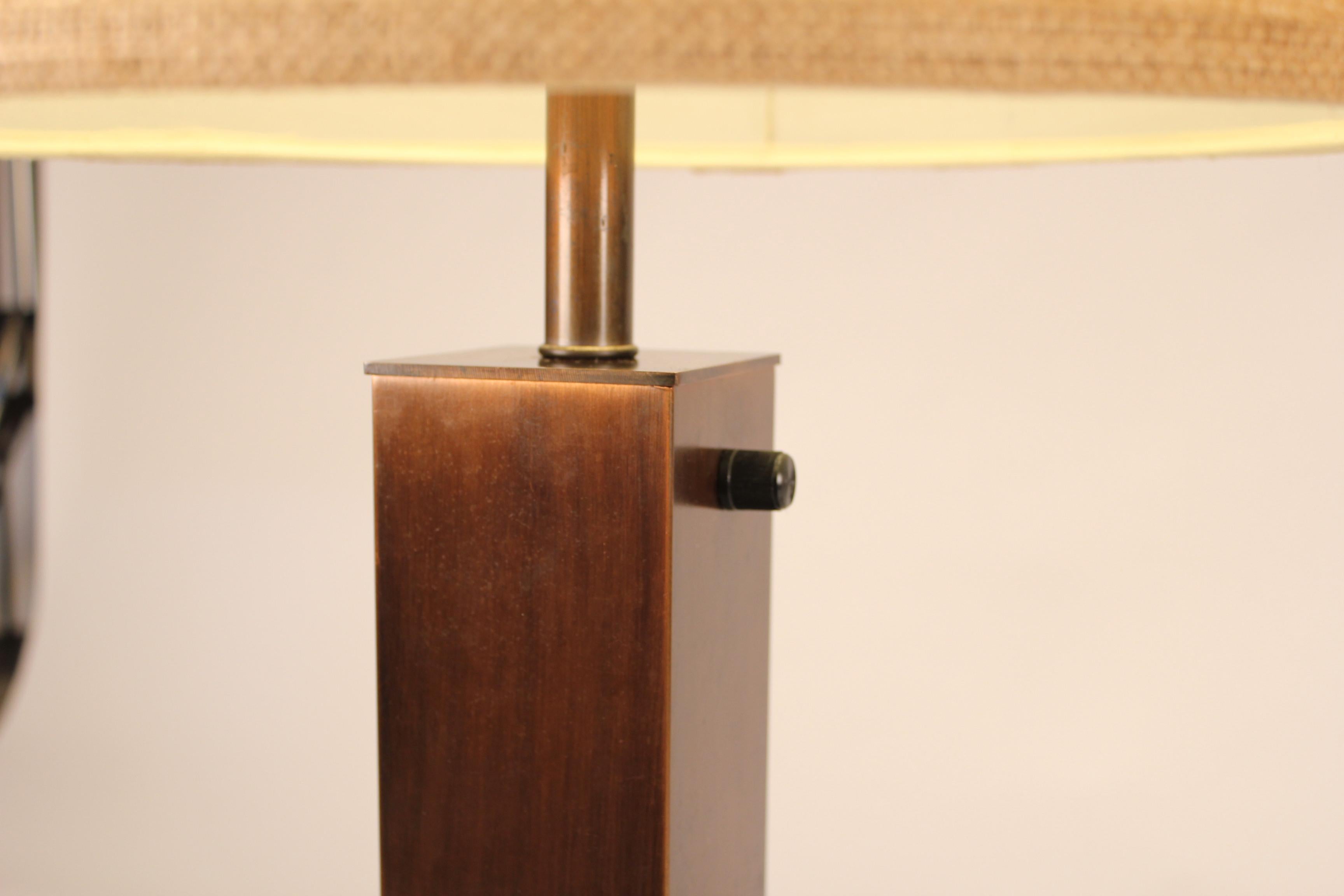 American Pair of 1960s Oil Rubbed Bronze and Travertine Table Lamps by Nessen