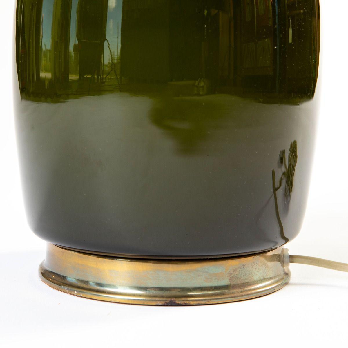 Paire de lampes de table en verre vert olive des années 1960 par Svend Åge Holm Sørensen en vente 6