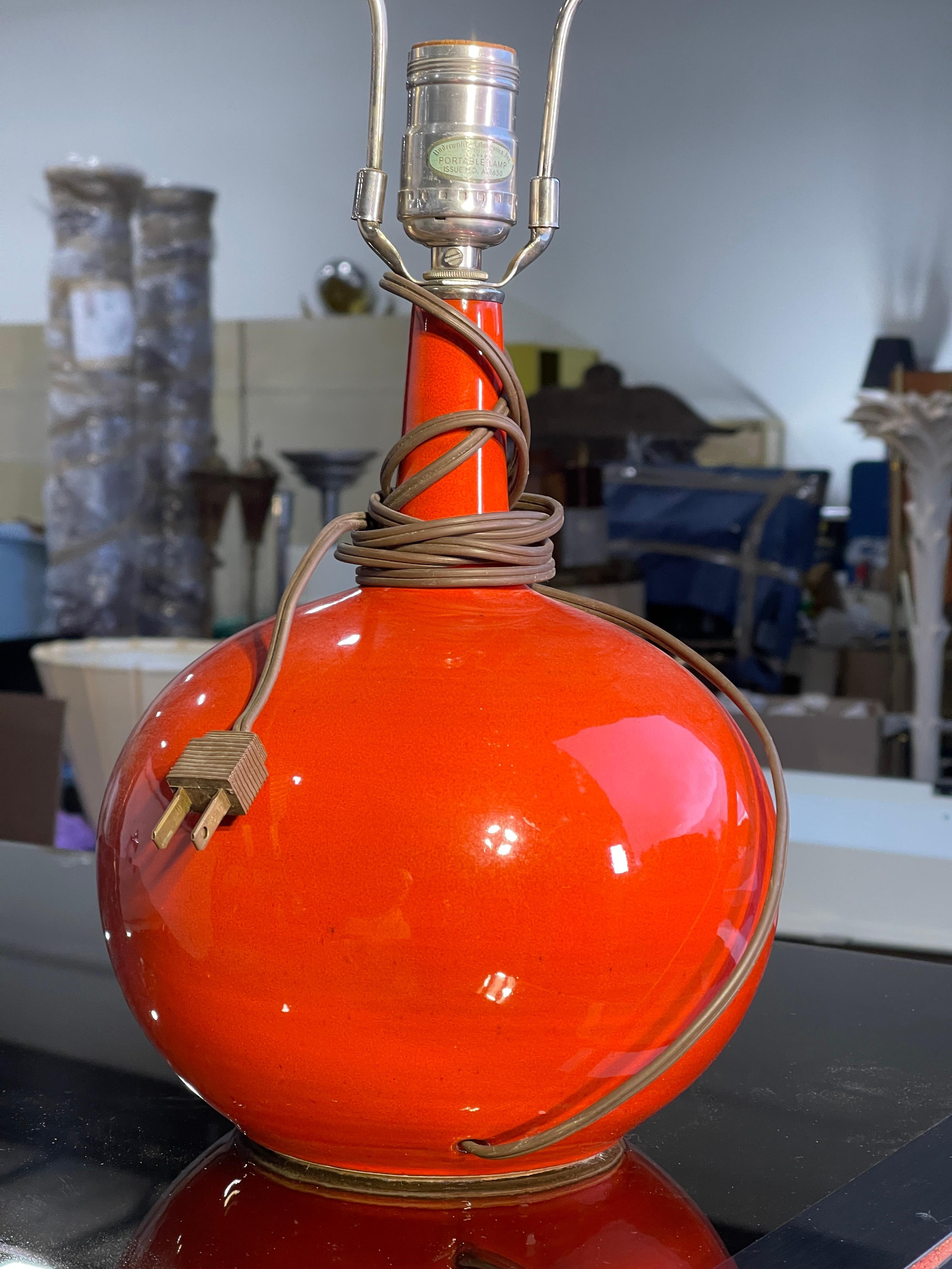 Pair of 1960s Orange Glazed Ceramic Table Lamps 3