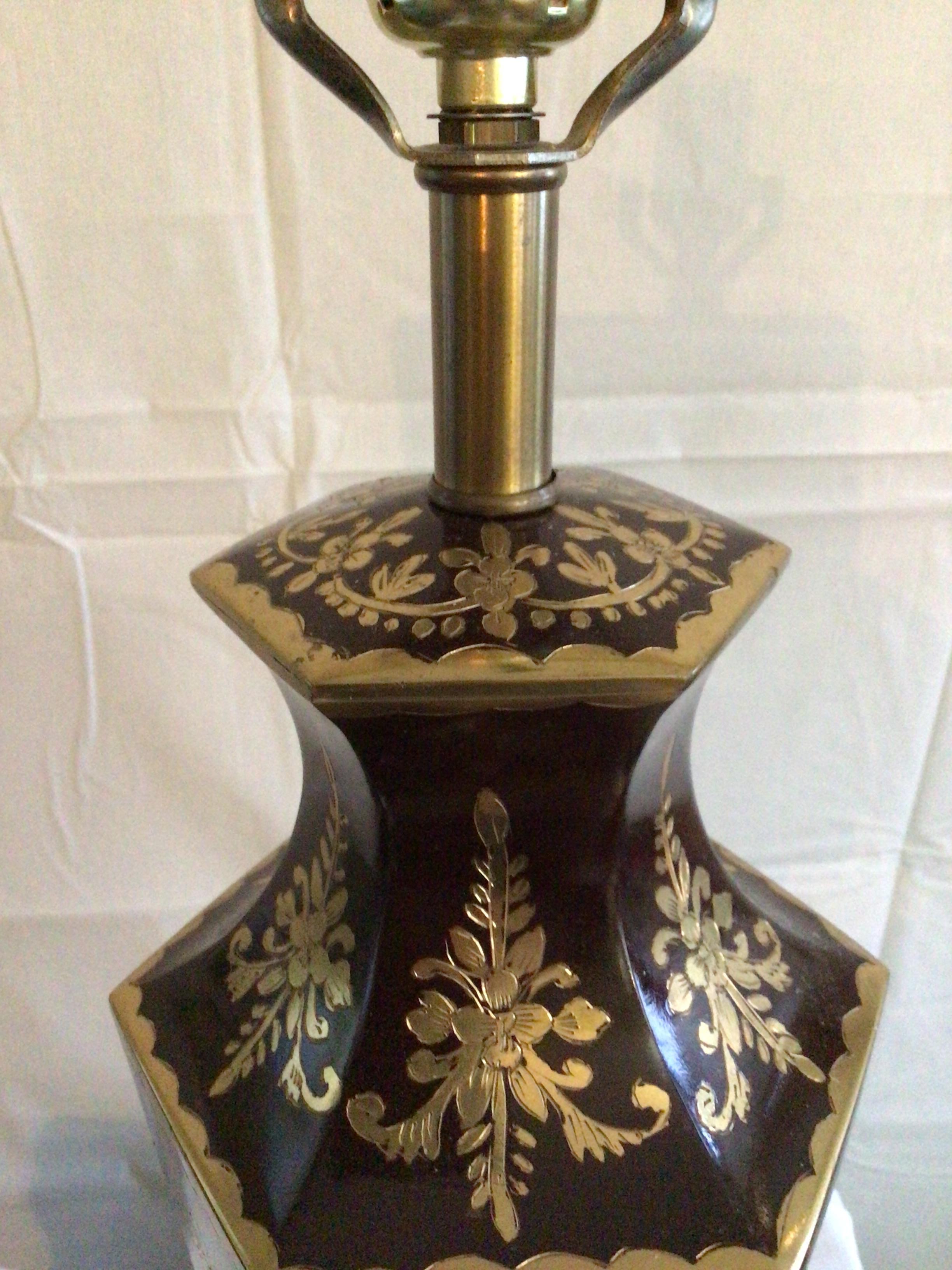 Metal Pair of 1960s Painted Brass and Inlayed Anglo-India Style Lamps For Sale