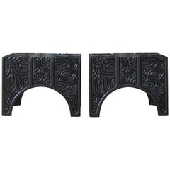 Pair of 1960s Panel Carved End Tables by Sherrill Broudy, in the Style of Witco