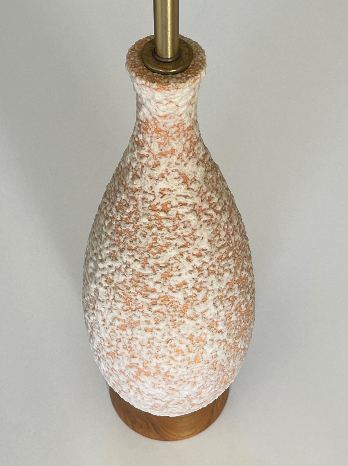 American Pair of 1960's Peach and White Lava Glaze Bottle-Form Lamps For Sale