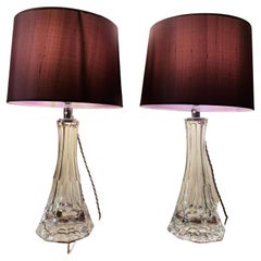 Pair of 1960s Peill & Putzler Cut Glass and Chrome Decorative Table Lamps