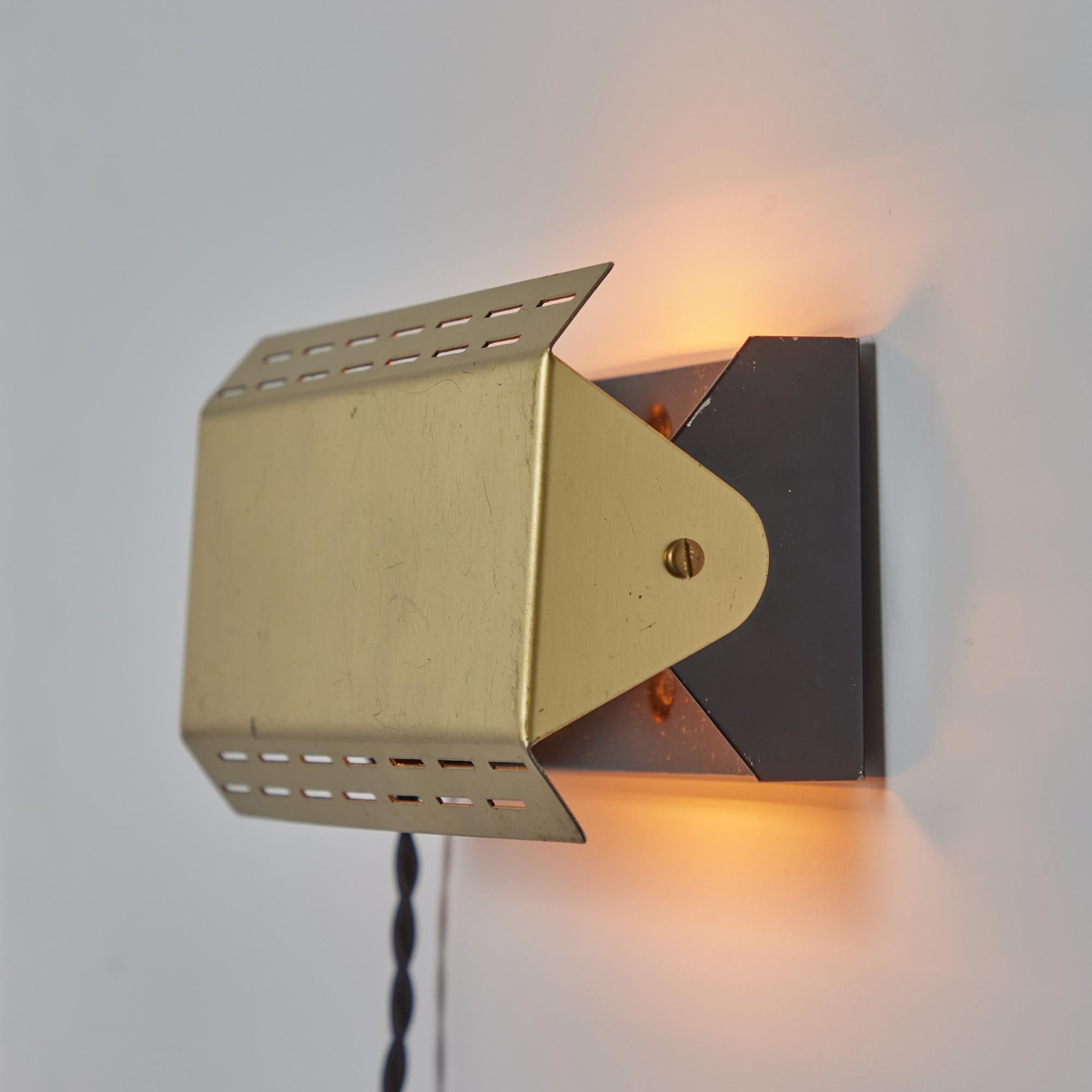 Swedish Pair of 1960s Perforated Brass & Metal Wall Lamps for Falkenbergs Belysning For Sale