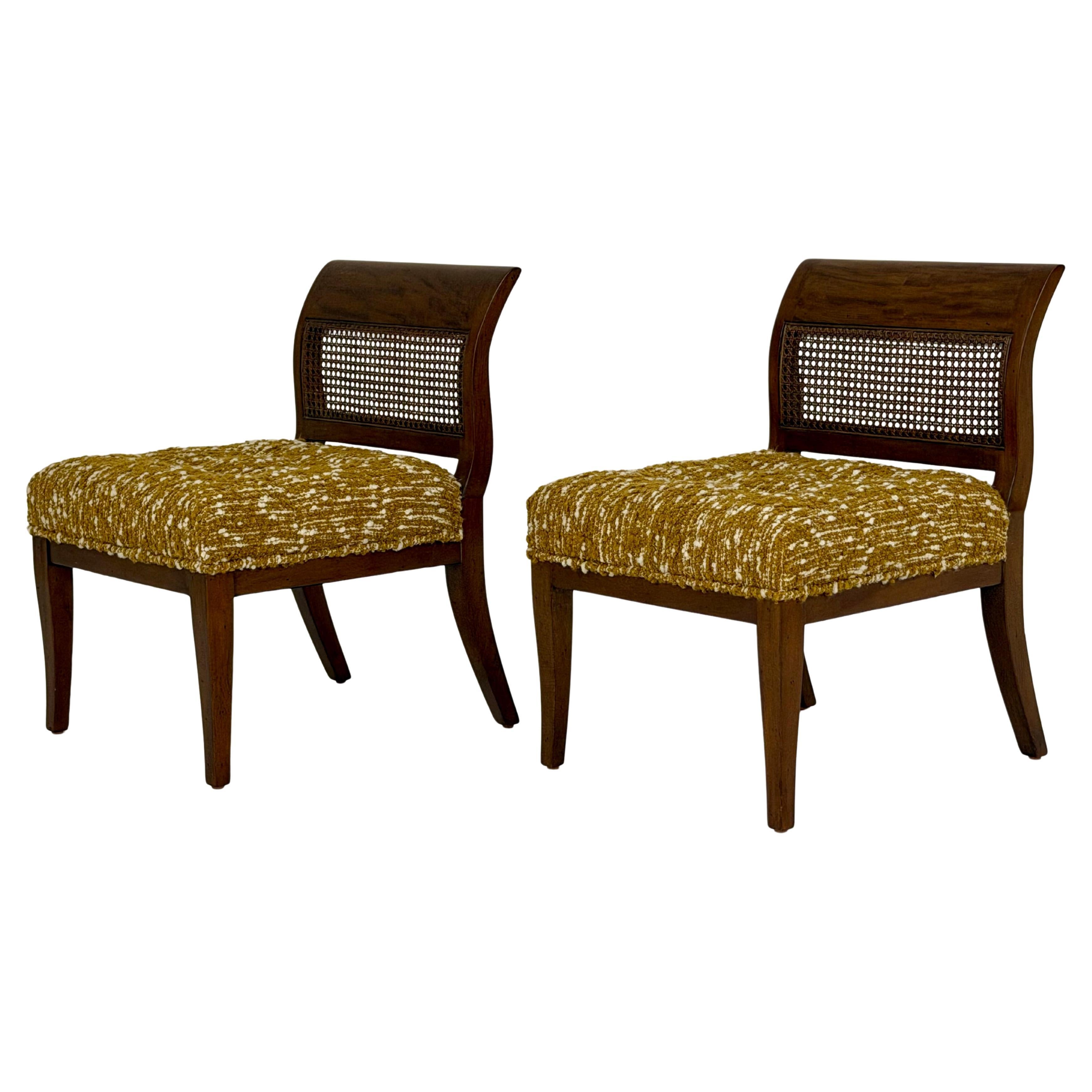 Pair of 1960s Petite Caned Back Pull-Up Chairs in French Bouclé For Sale