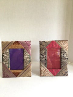 Pair of 1960s Picture Frames Covered in Brocade Fabric