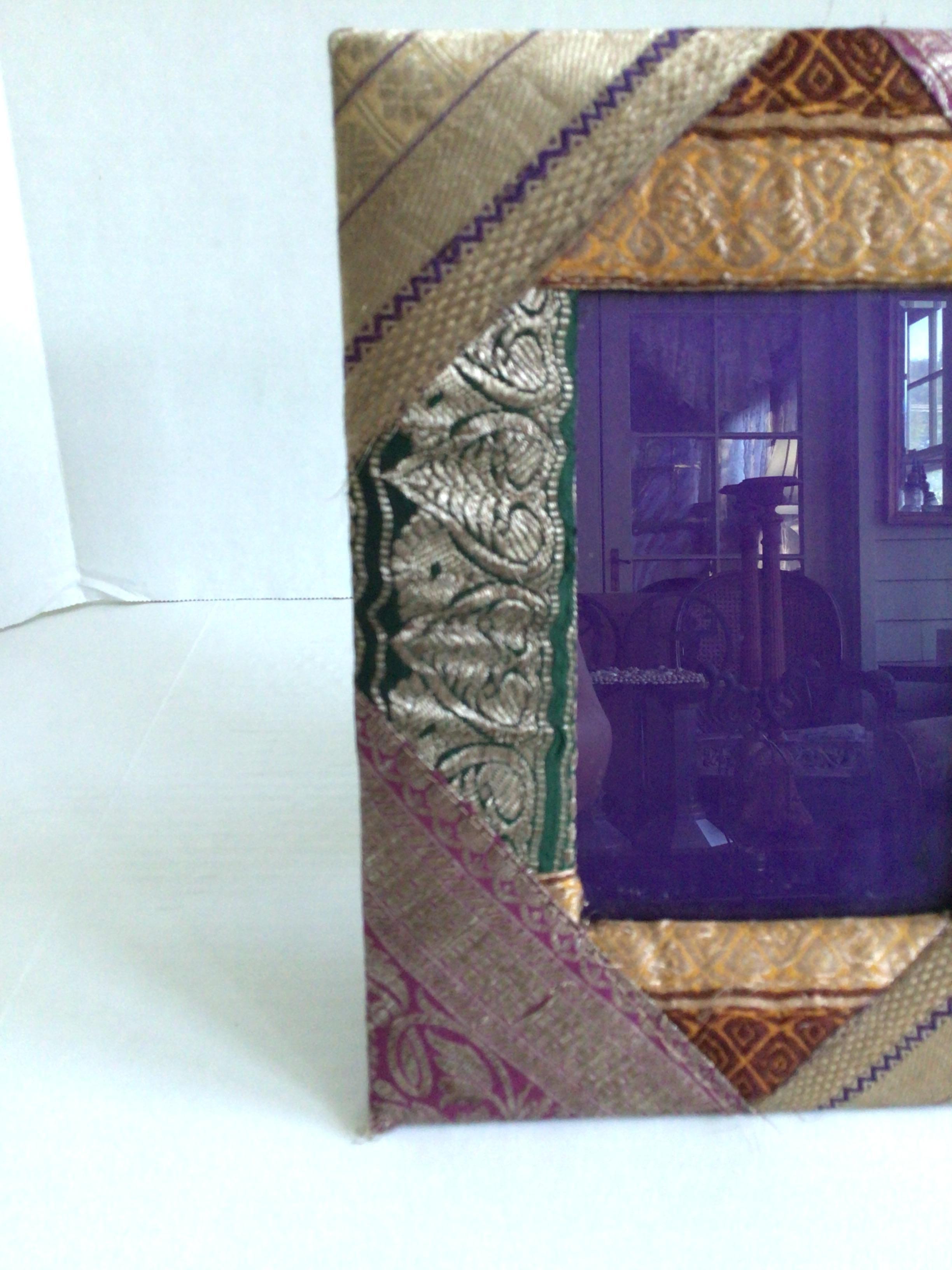 Mid-20th Century Pair of 1960s Picture Frames Covered in Brocade Fabric For Sale
