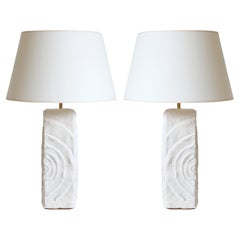 Pair of 1960s Plaster Fossil Table Lamps