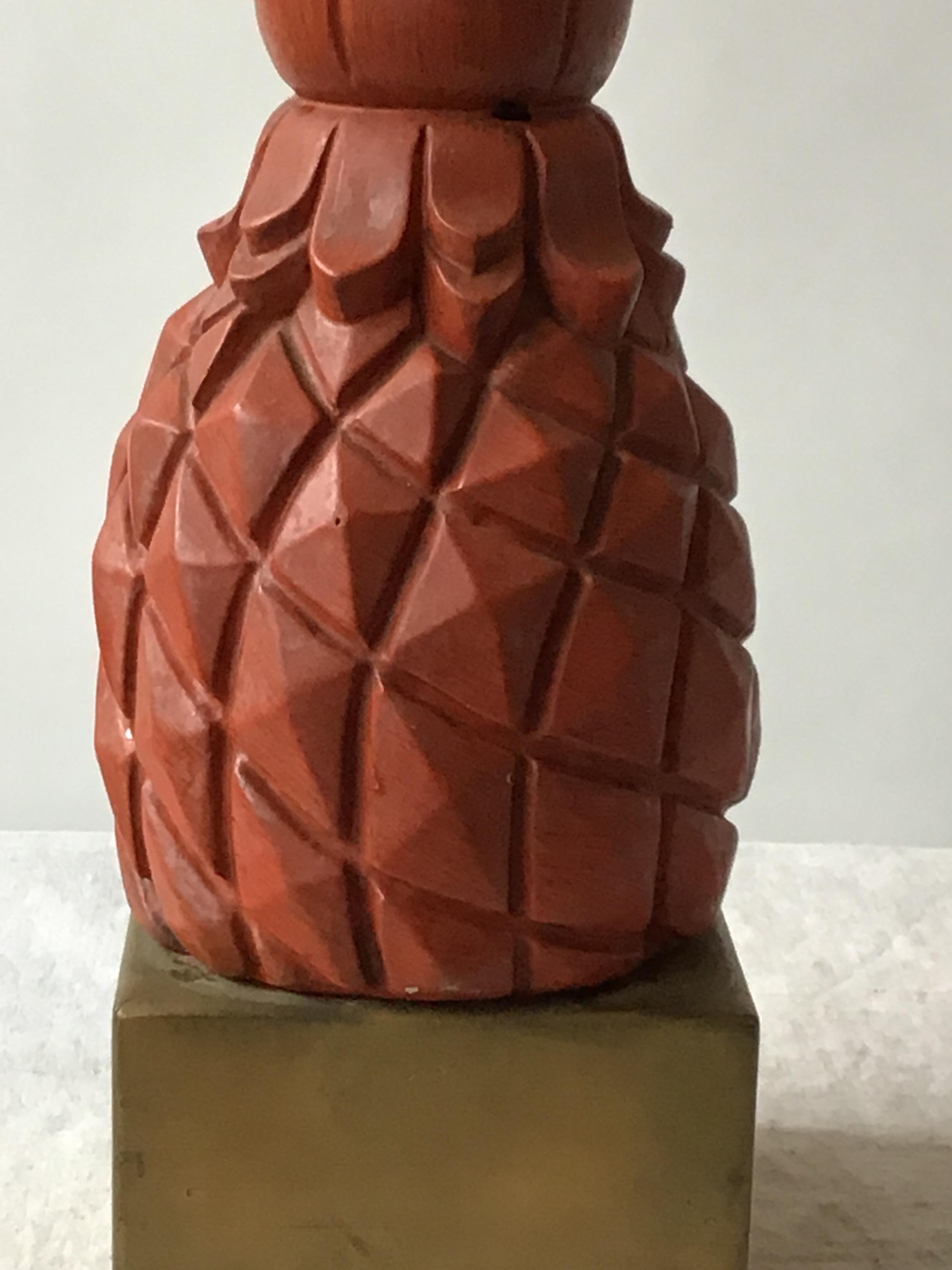 Mid-20th Century Pair Of 1960s Plaster Pineapple Lamps on Wood Base For Sale